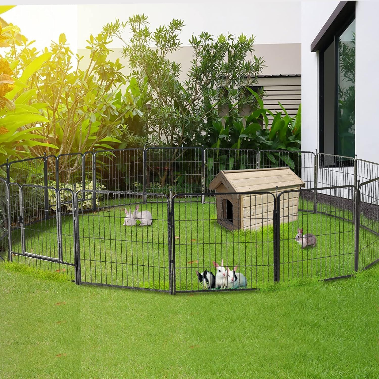 Dog Playpen,24/32/40 Inch Height In Heavy Duty,Folding Indoor Outdoor Dog Exercise Fence, Portable Pet Playpen With Door For Lar