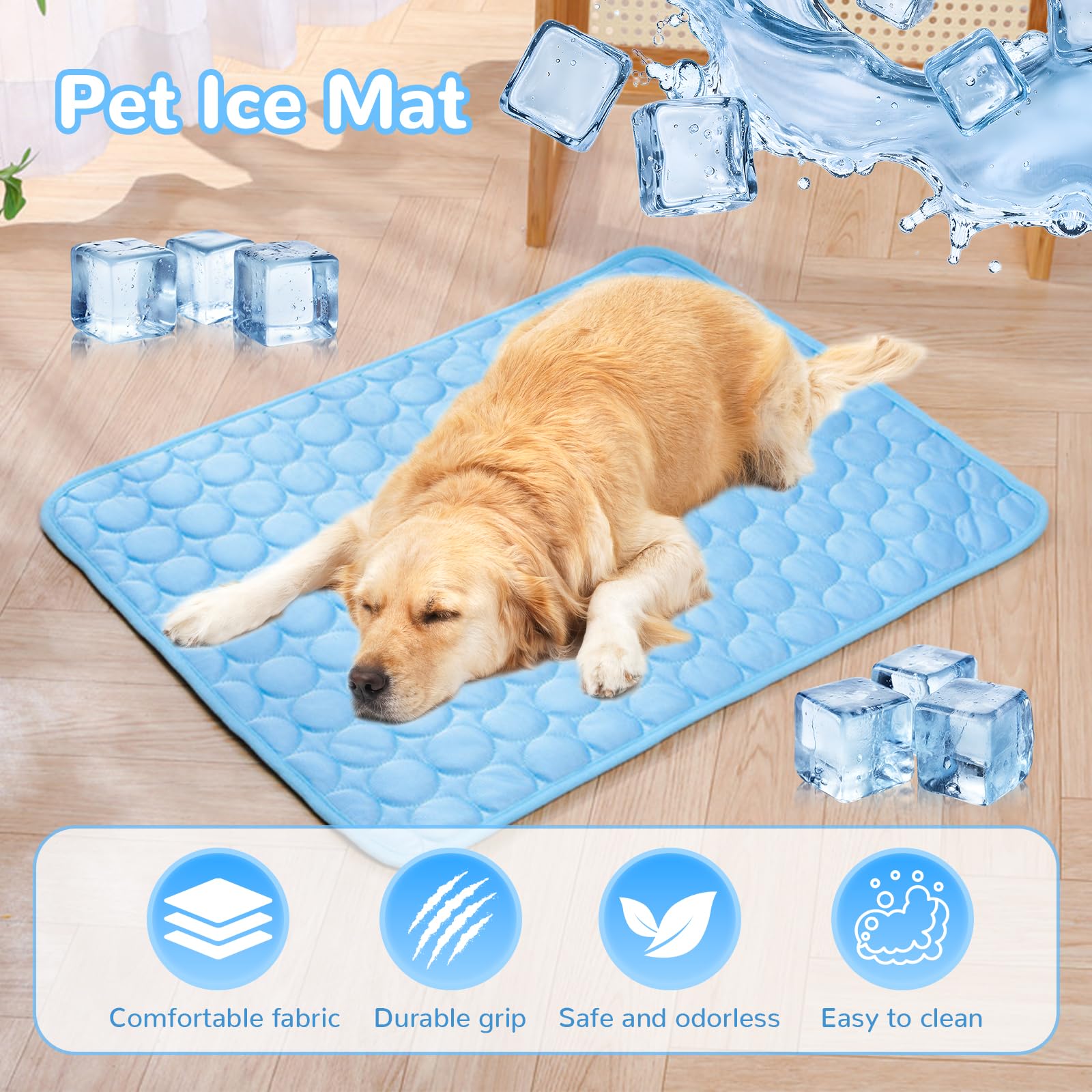 2025 New Dog Cooling Mat, Pet Cooling Mats, Summer Cool Pads Pet Mat Outdoor for Dogs & Cats, Pet Bed Mats Machine Washable(Blue