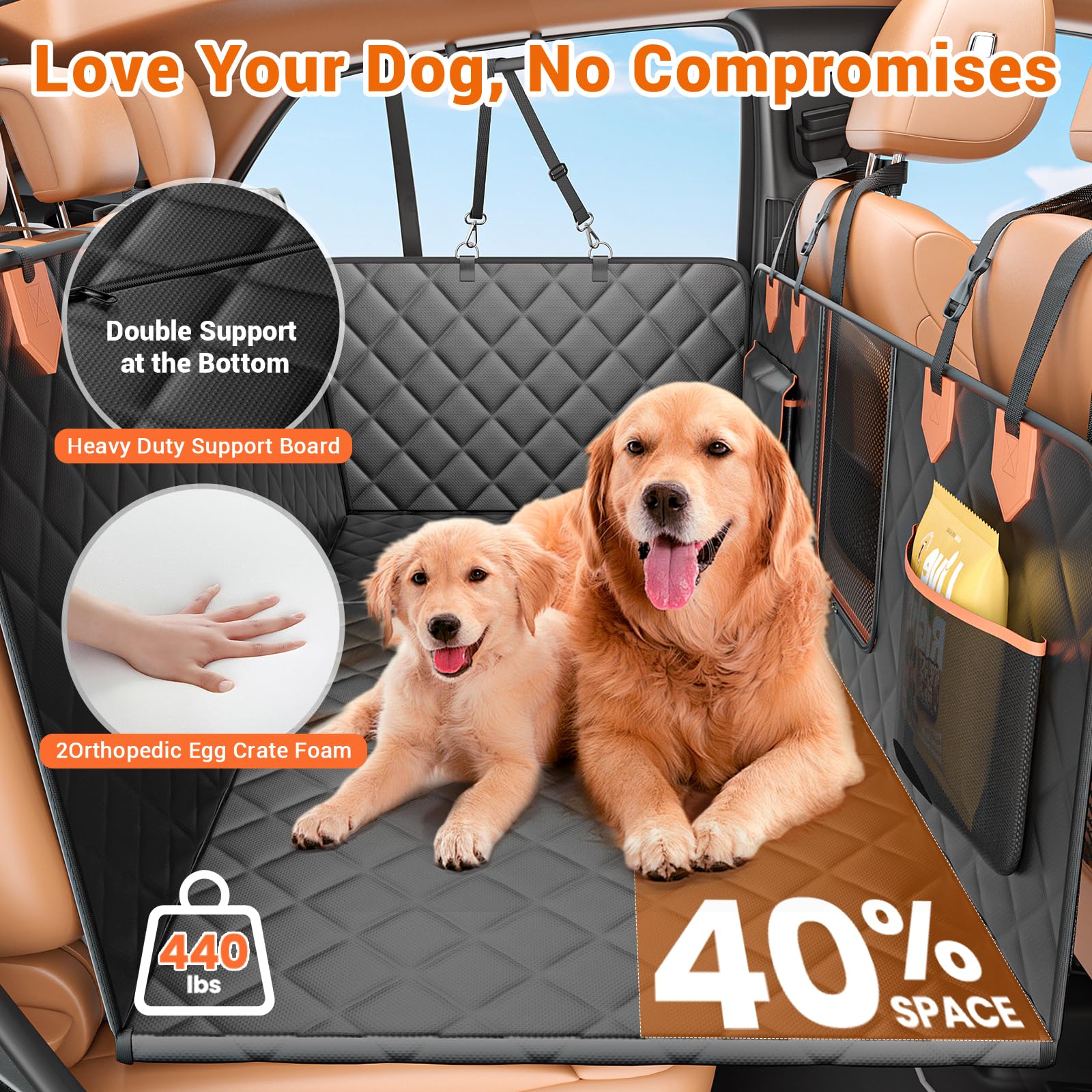 Ijvae Back Seat Extender For Dogs Hard Bottom Holds 500Lbs,Waterproof Dog Car Seat Cover For Back Seat, Truck-Large Space Dog Ha