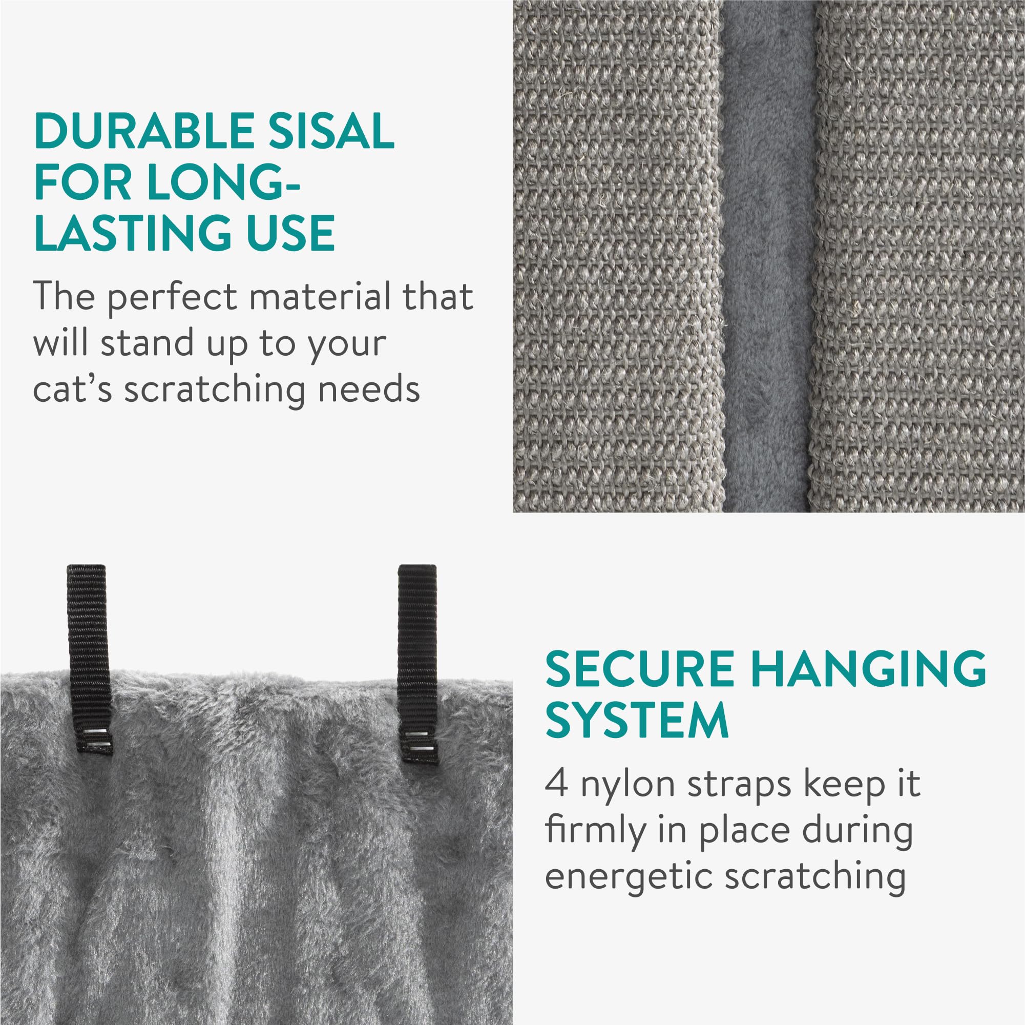 Navaris Wall Mounted Cat Corner Scratcher, Set Of 2, Grey - Durable Sisal Cat Scratching Essentials - 4 Nylon Straps For Secure