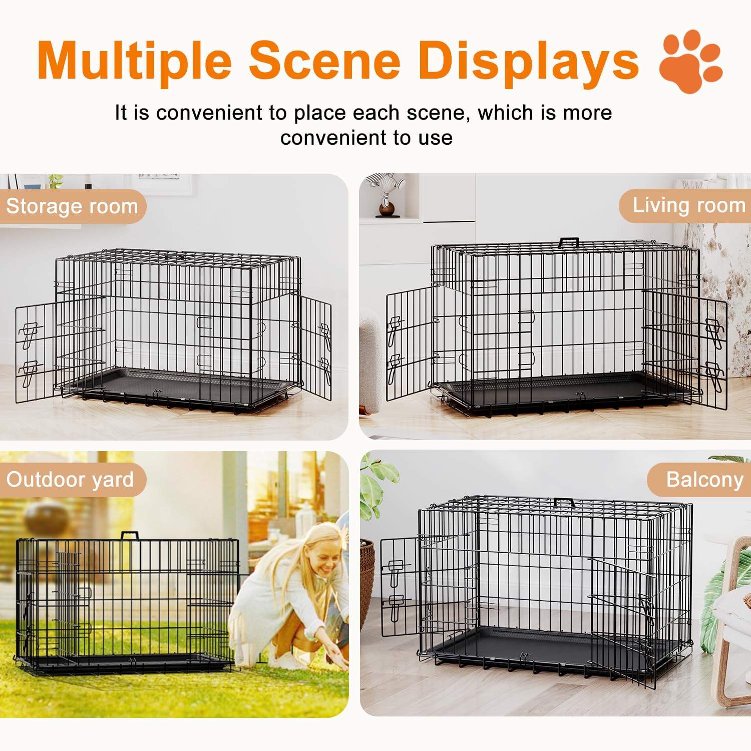 FDW 30inch Dog Crate Pet Cage with Metal Folding Design Plastic Tray Indoor Outdoor Dog Kennel Cage for Small and Medium Dogs,Bl