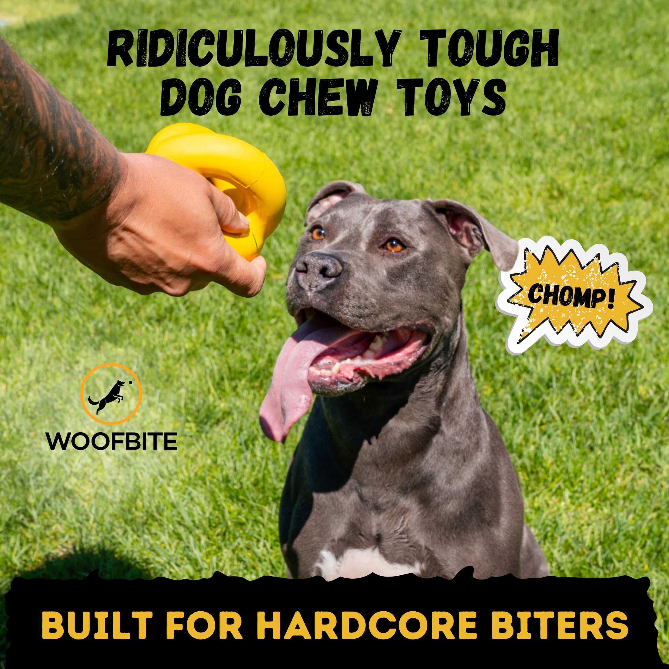 WoofBite Indestructible Dog Ball - Durable Natural Rubber Toy for Aggressive Chewers - 4" Yellow