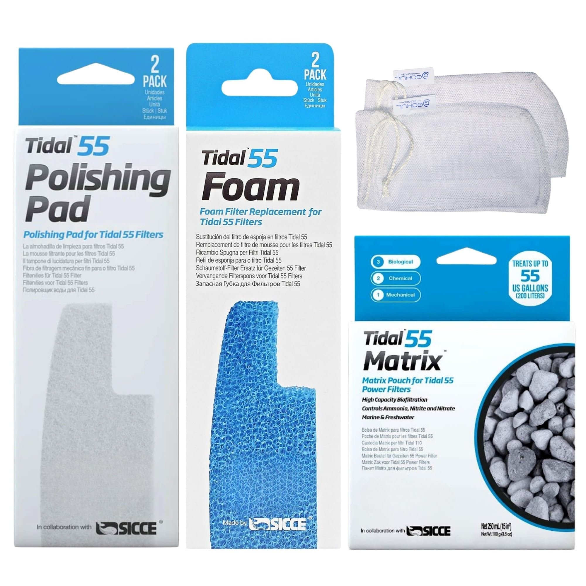 Gokul Brands Tidal 55 Filter Maintenance And Replacement Filter Media Kit, Including Gokul Brands Aquarium Filter Media Bags (Ti