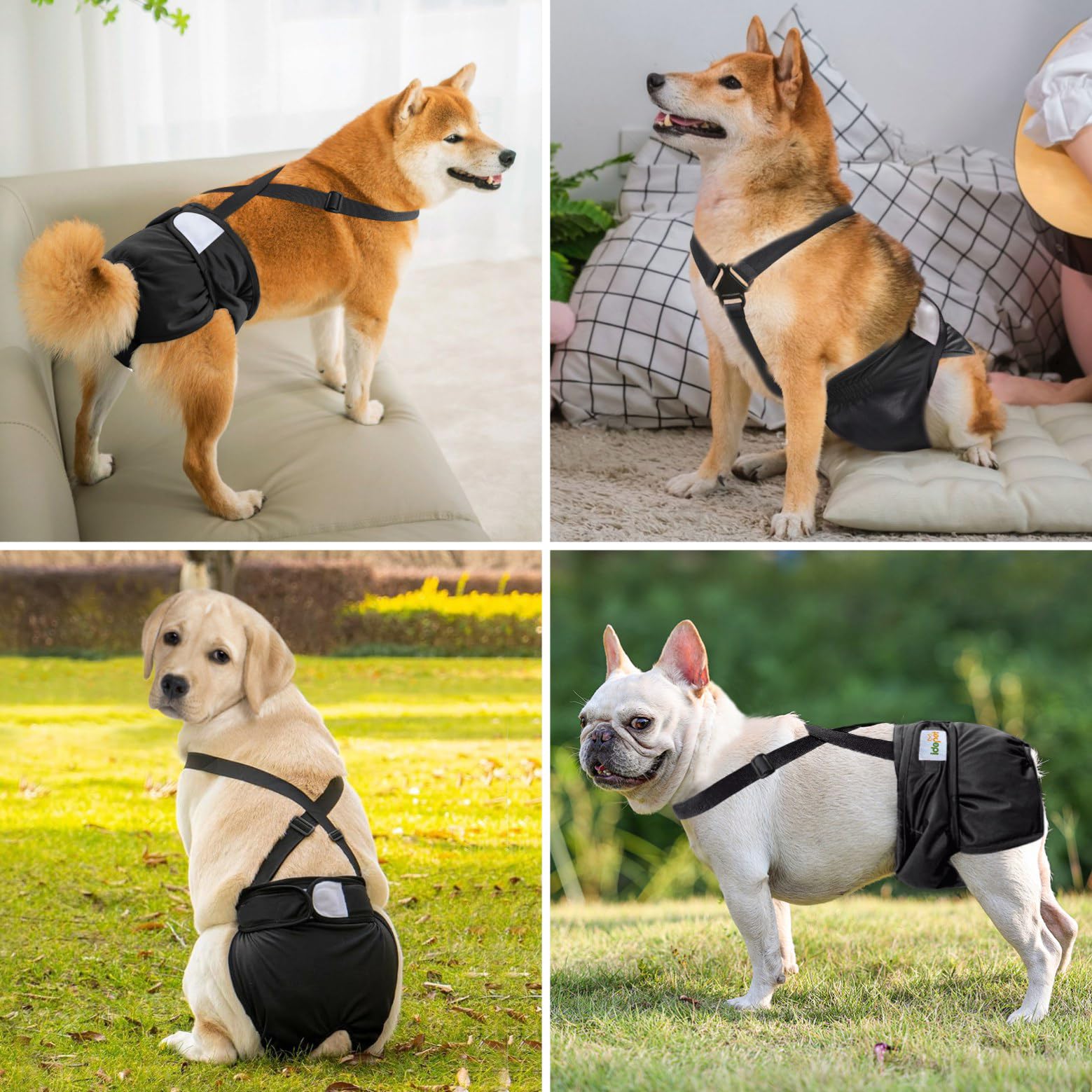 Idepet Female Dog Diapers With Suspender Detachable, 3 Pack Washable Reusable Girl Doggie Diapers For Small Medium Female Dog In