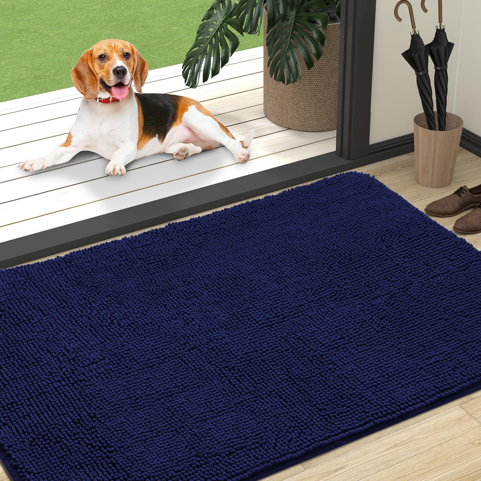 OLANLY Dog Door Mat for Muddy Paws 47x32, Absorbs Moisture and Dirt, Absorbent Non-Slip Washable Doormat, Quick Dry Chenille Mud