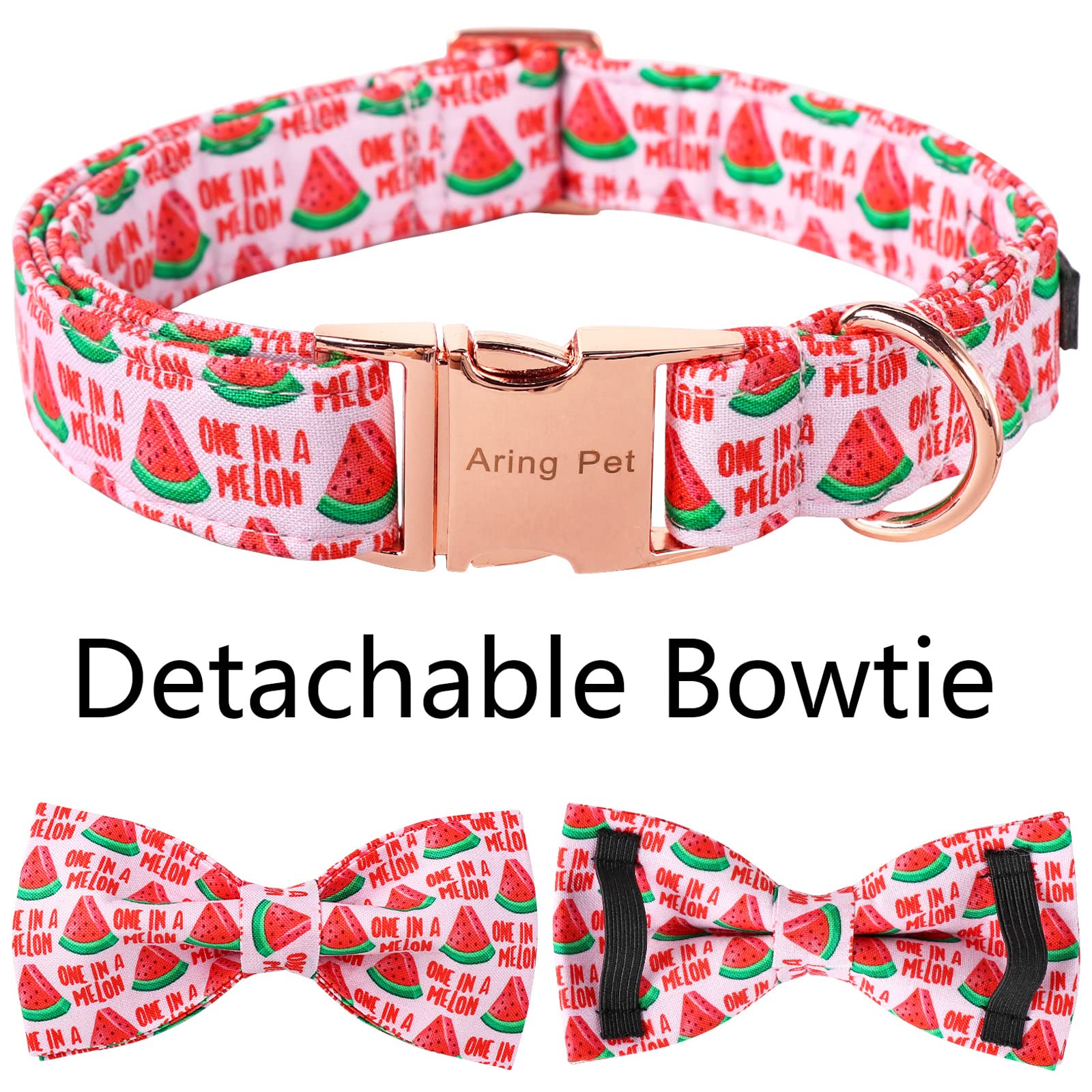 ARING PET Summer Dog Collar-Pink Watermelon Dog Collar with Bow, Adjustable Cotton Bowtie Dog Collar Pet Collars with Metal Buck
