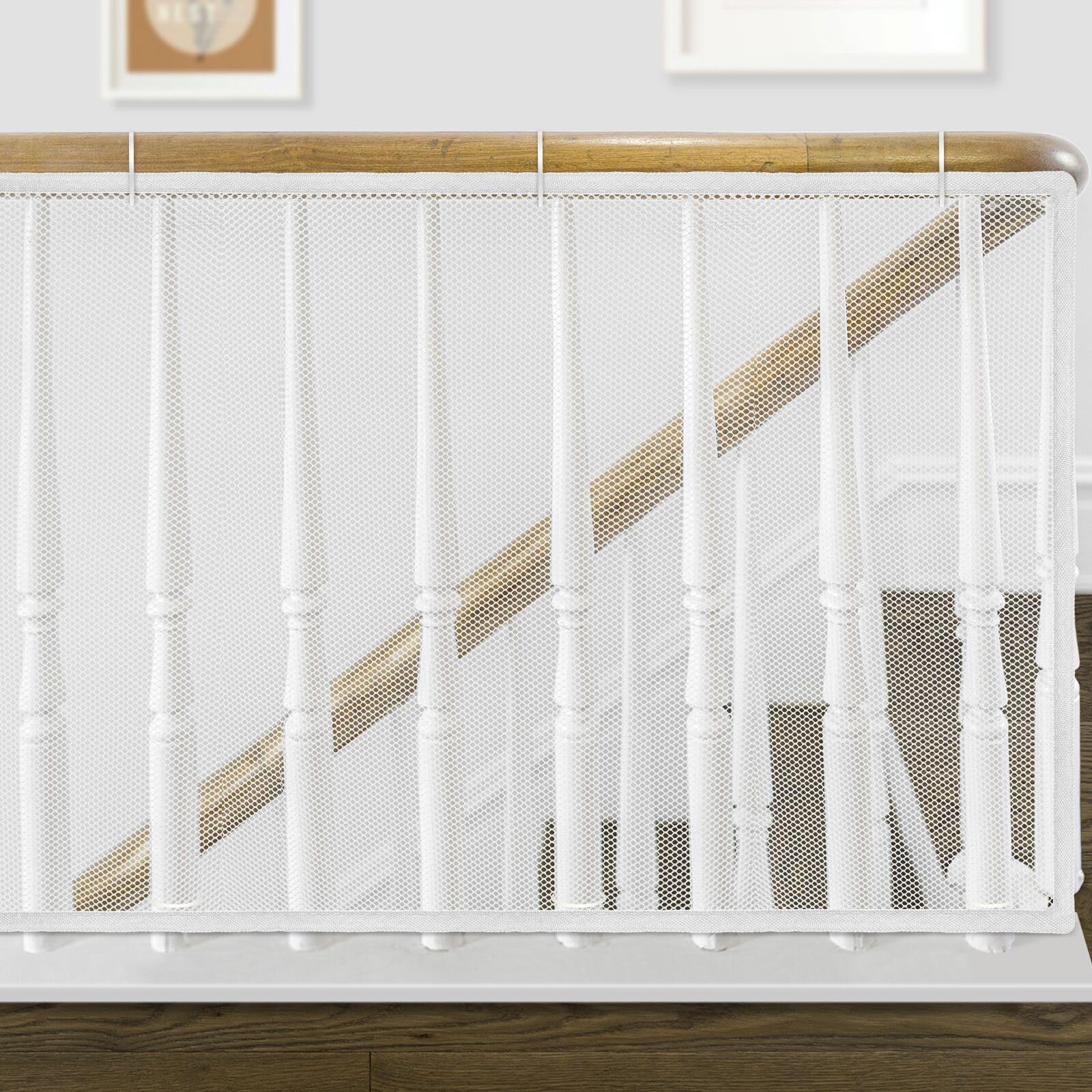 Banister Guard, Safe Rail, 6.6Ft X 2.6Ft Deck Balcony & Stairway Safety Net For Indoor And Outdoor - Baby Proofing, Child Safety, Stair Railing Net For Pet Toy, White