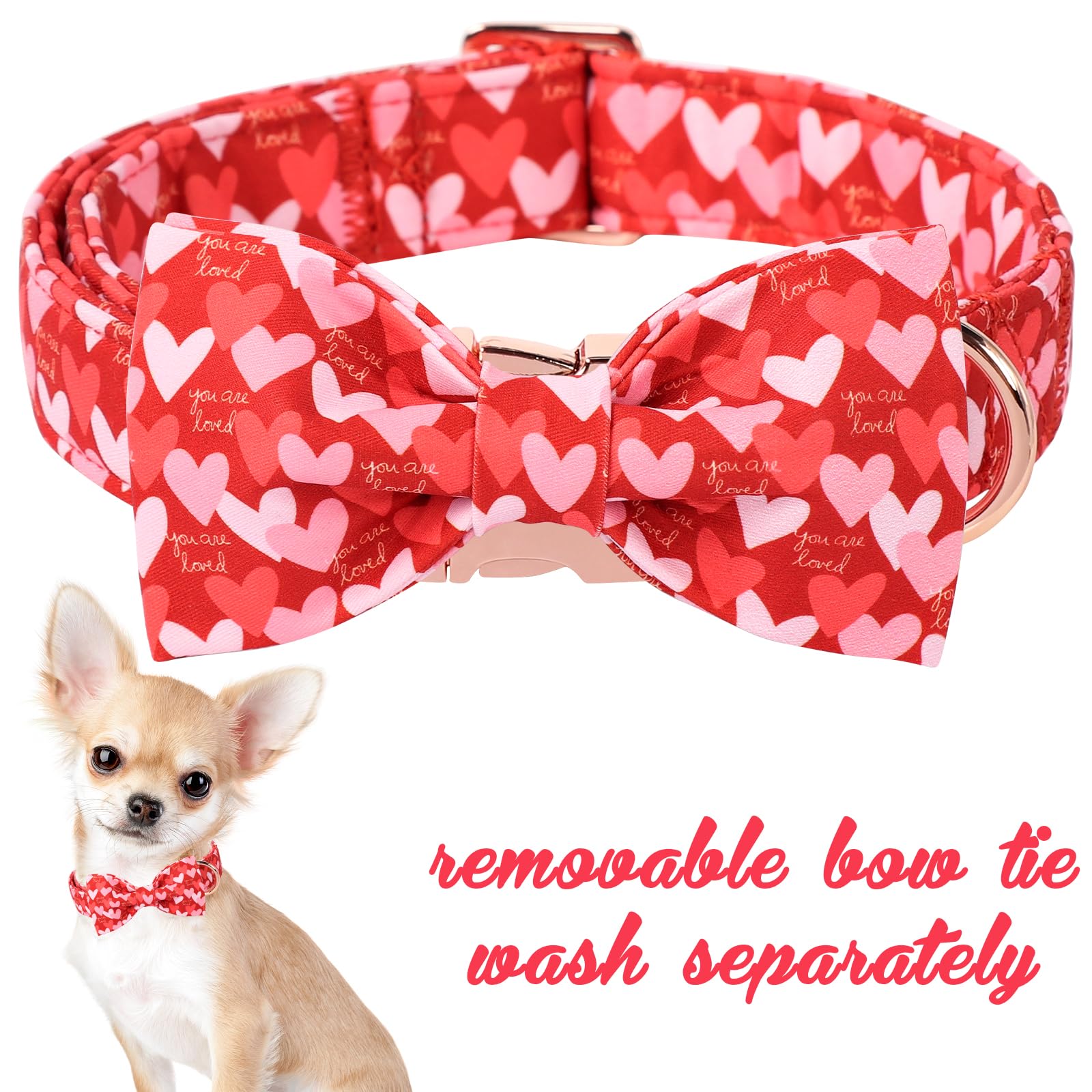 Unique Style Paws Valentine'S Dog Collar With Bow Love Heart Cotton Puppy Collars Wedding For Small Medium Large Dogs
