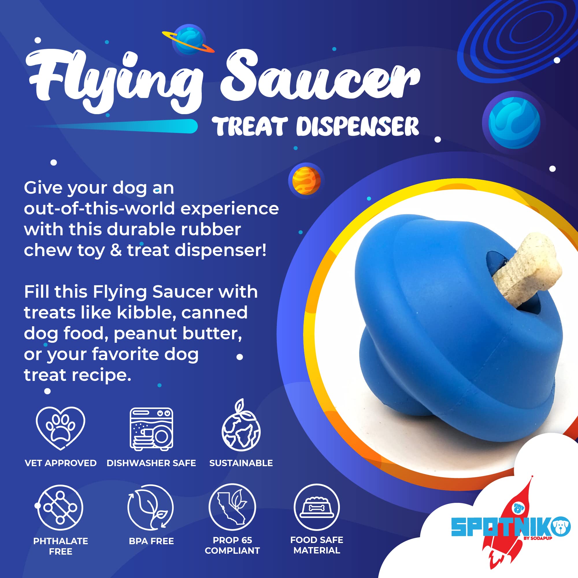 SN Flying Saucer Durable Rubber Chew Toy & Treat Dispenser