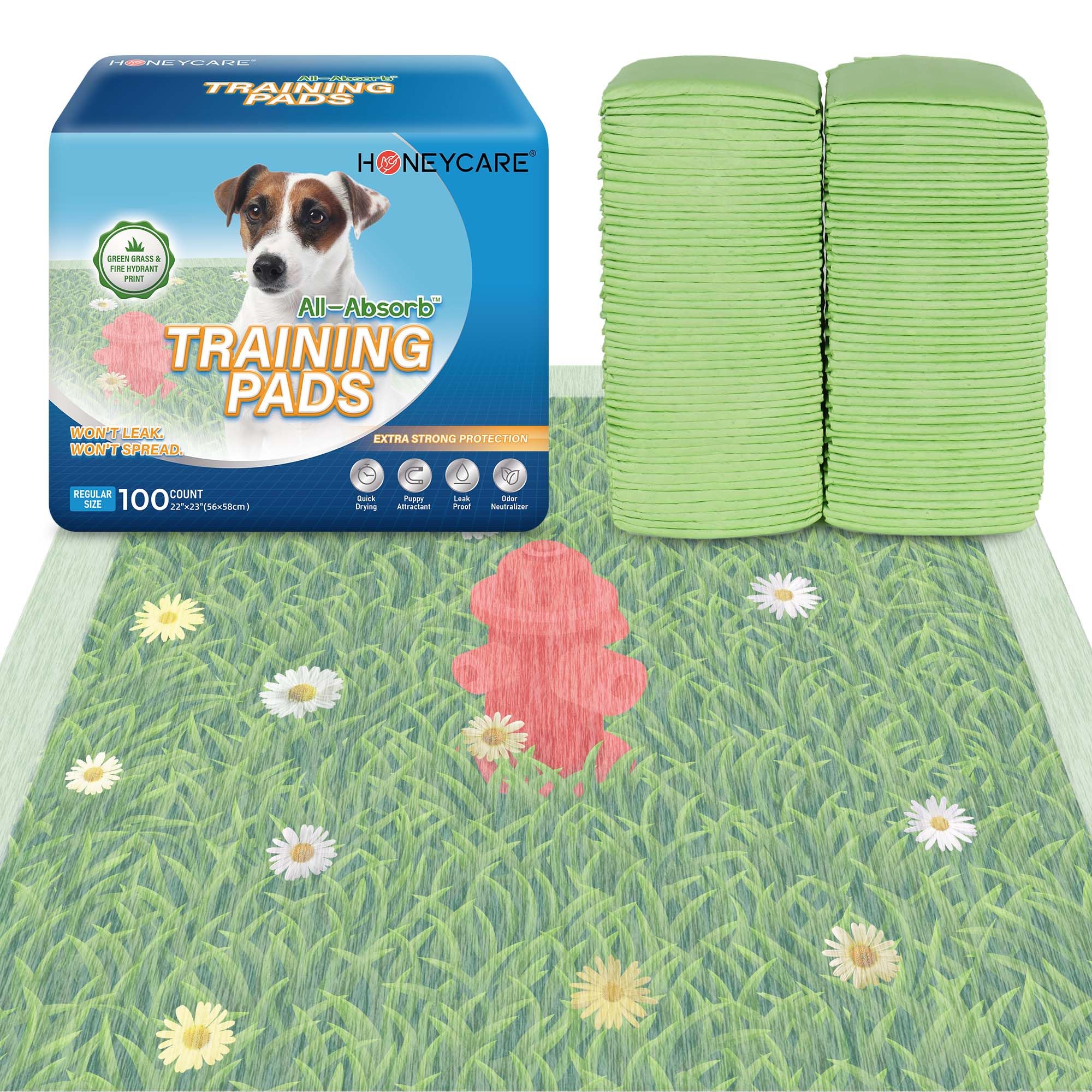 HONEY CARE Dog Training Pads with Grassfield & Fire Hydrant Printing?Eliminating Urine Odor Puppy Pads ? Premium Dog Pee Pads (1