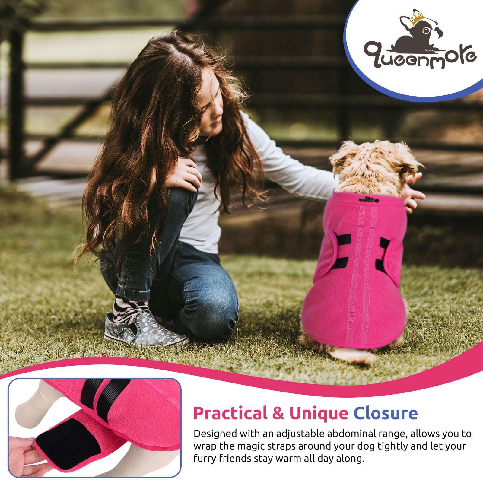Queenmore XL Dog Sweater, Soft Fleece Vest Pullover Dog Jacket with Leash Hole, Warm Winter Dog Clothes Cold Weather Doggy Dachs