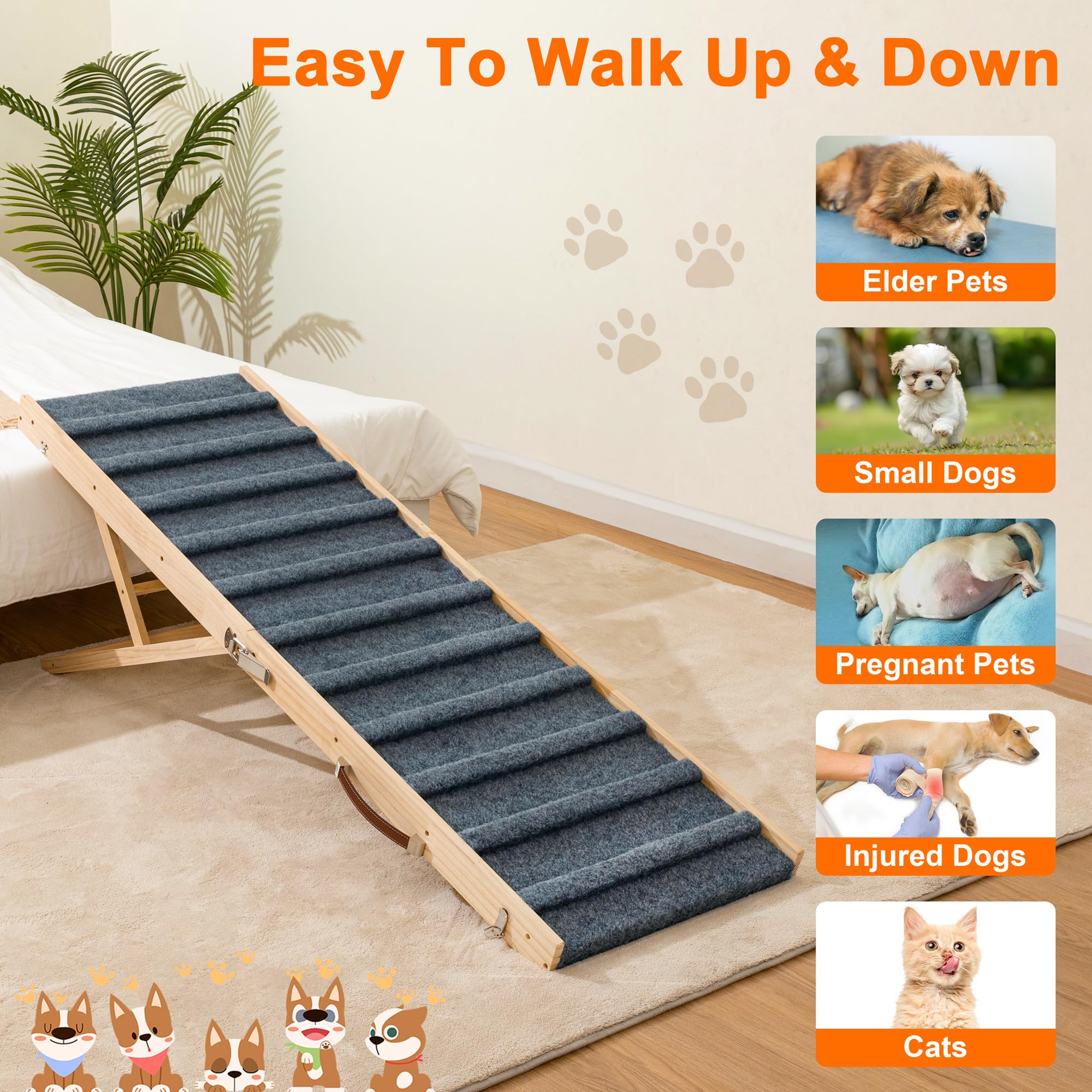 Clikuutory 2025 Upgraded Dog Ramp for Couch, 55.1 Foldable Small Dog Ramp for Bed, 5 Adjustable Height from 15 to 30, Portable S
