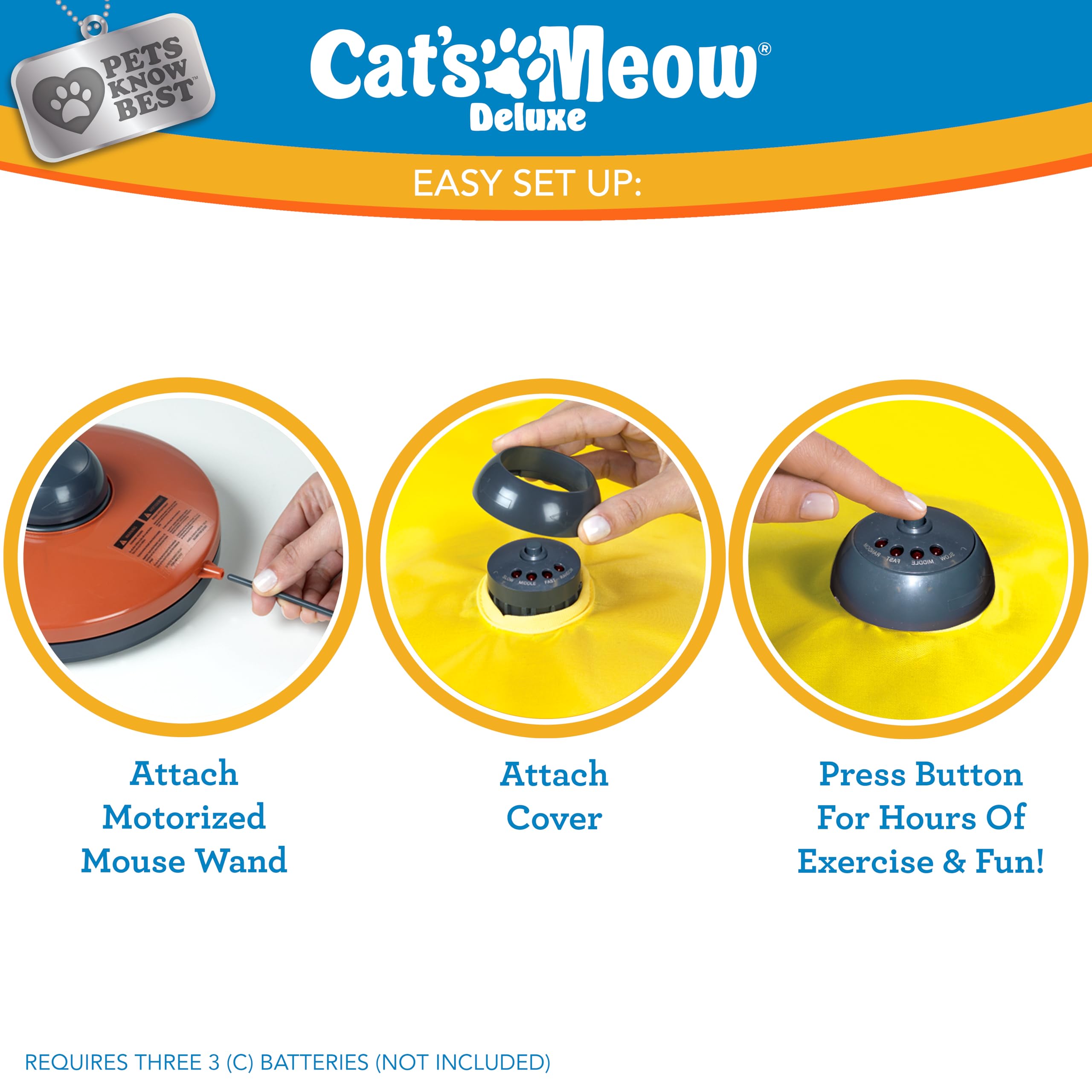 Cats Meow- Motorized Wand Cat Toy, Automatic 30 Minute Shut Off, 3 Speed Settings, The Toy Your Cat Cant Resist