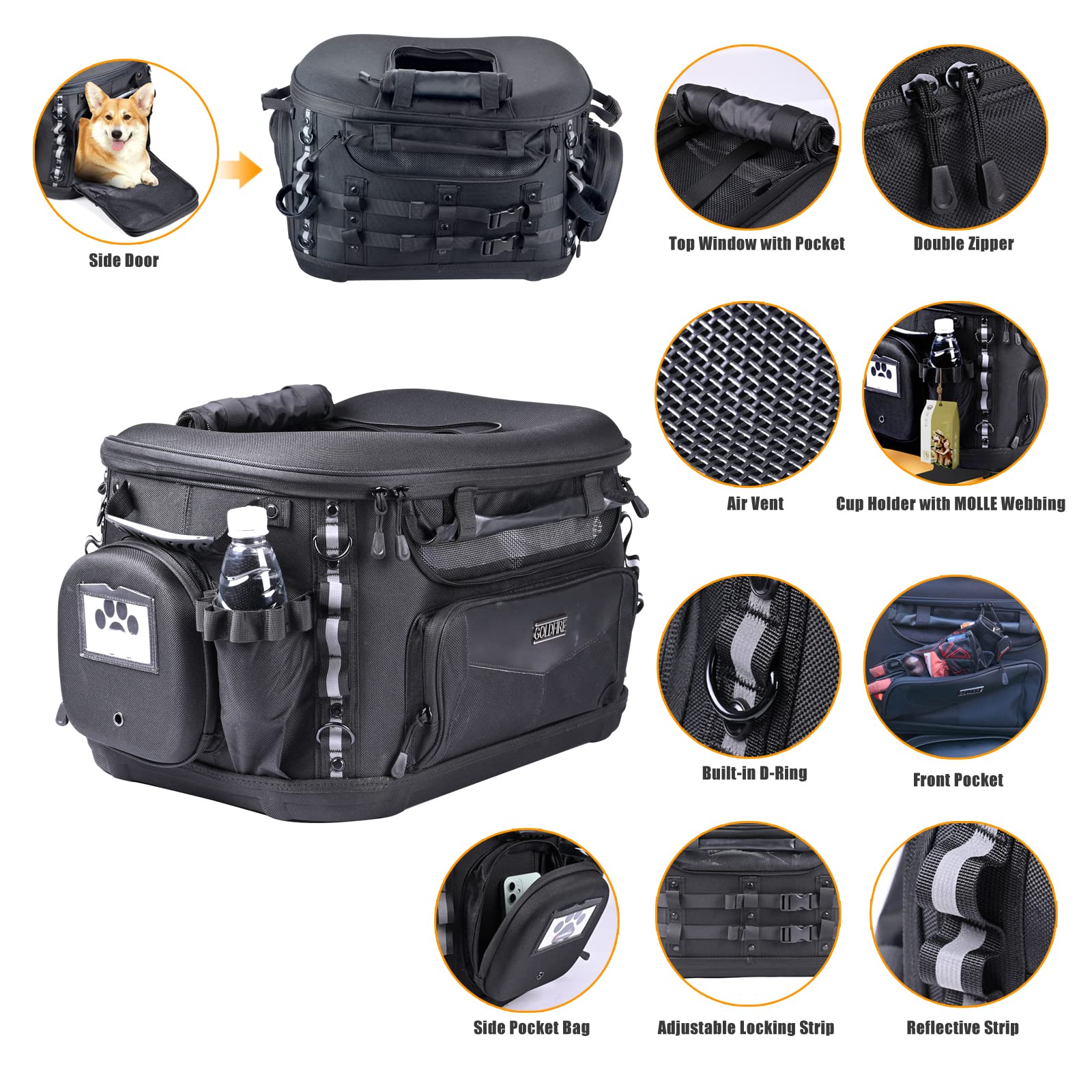 Hutexico Motorcycle Dog Carrier, Portable Pet Carrier Pet Travel Bag Cat Carrier Bag For Harley Street Glide Road King Touring T