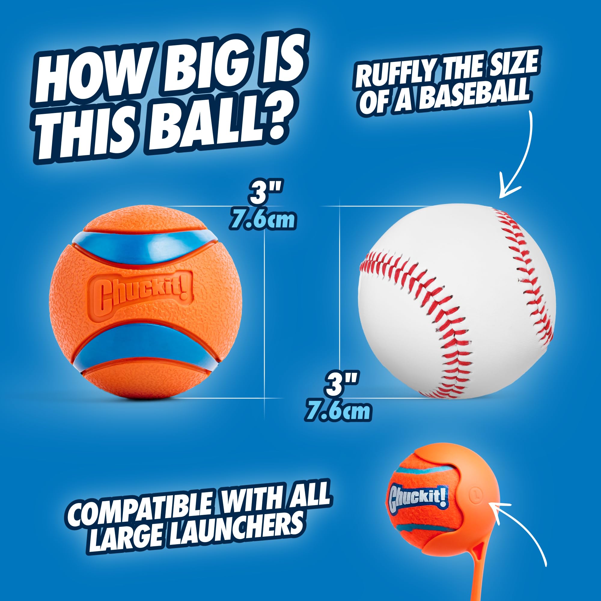 Chuckit! Ultra Ball Dog Toy - Size Large - For Dogs 60-100 Lbs - Made From Durable Rubber - Super Bouncy - Floats In Water - 3-I