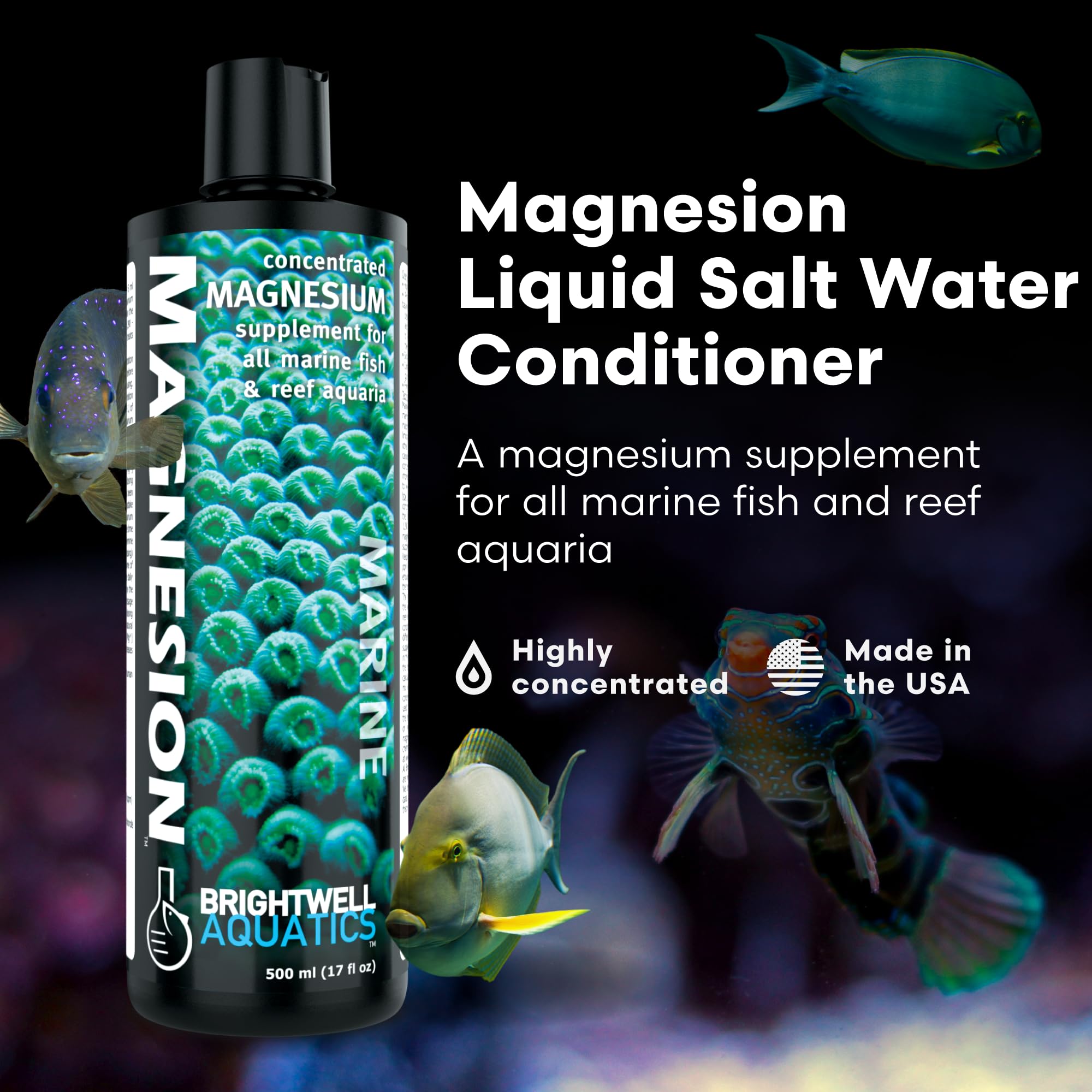 Brightwell Aquatics Magnesion Liquid Salt Water Conditioner - Concentrated Magnesium Supplement For Reef and Marine Aquariums, 1