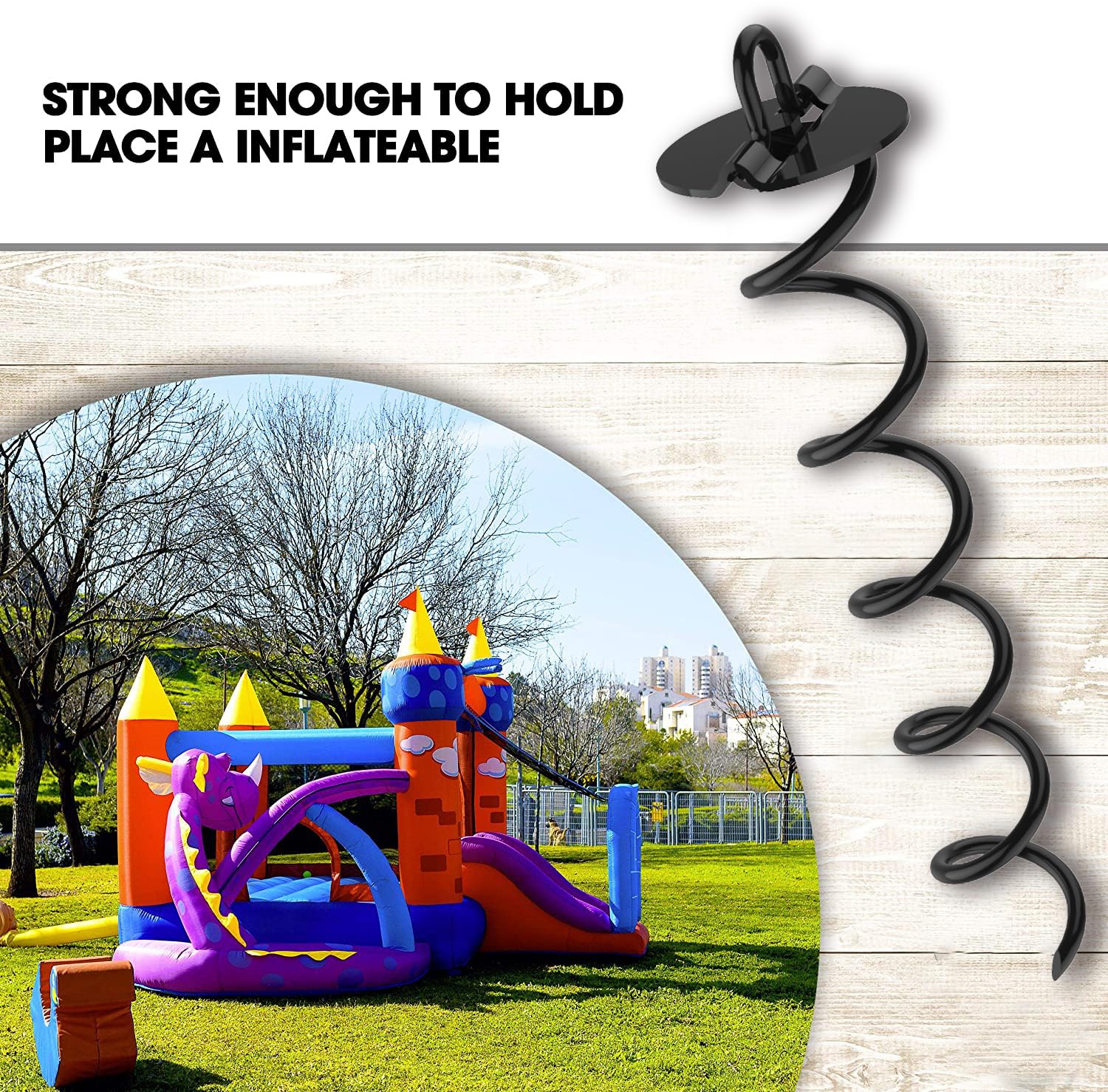 Eurmax Heavy Duty 4-Pc Spiral Stakes Anchor Kit, Black Alloy Steel for Trampolines, Tents, with Bonus Tie Down Straps