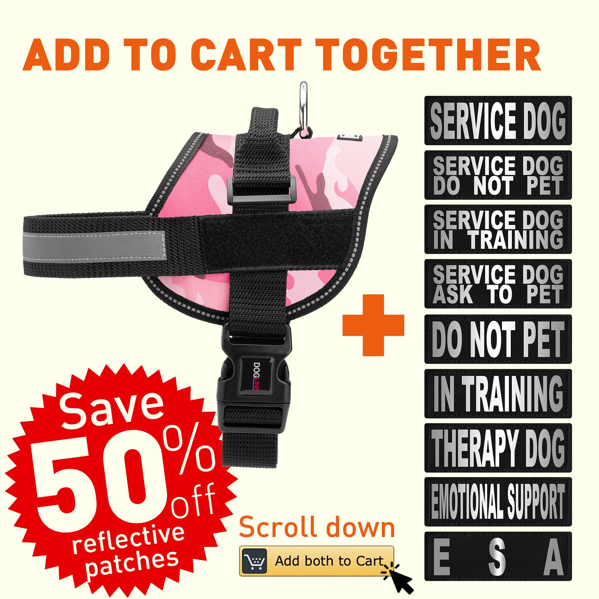 Dog Harness, Reflective No-Pull Adjustable Vest With Handle For Walking, Training, Service Breathable No - Choke Harness For Small, Medium Or Large Dogs Room For Patches Girth 15 To 19 In Pink Camo