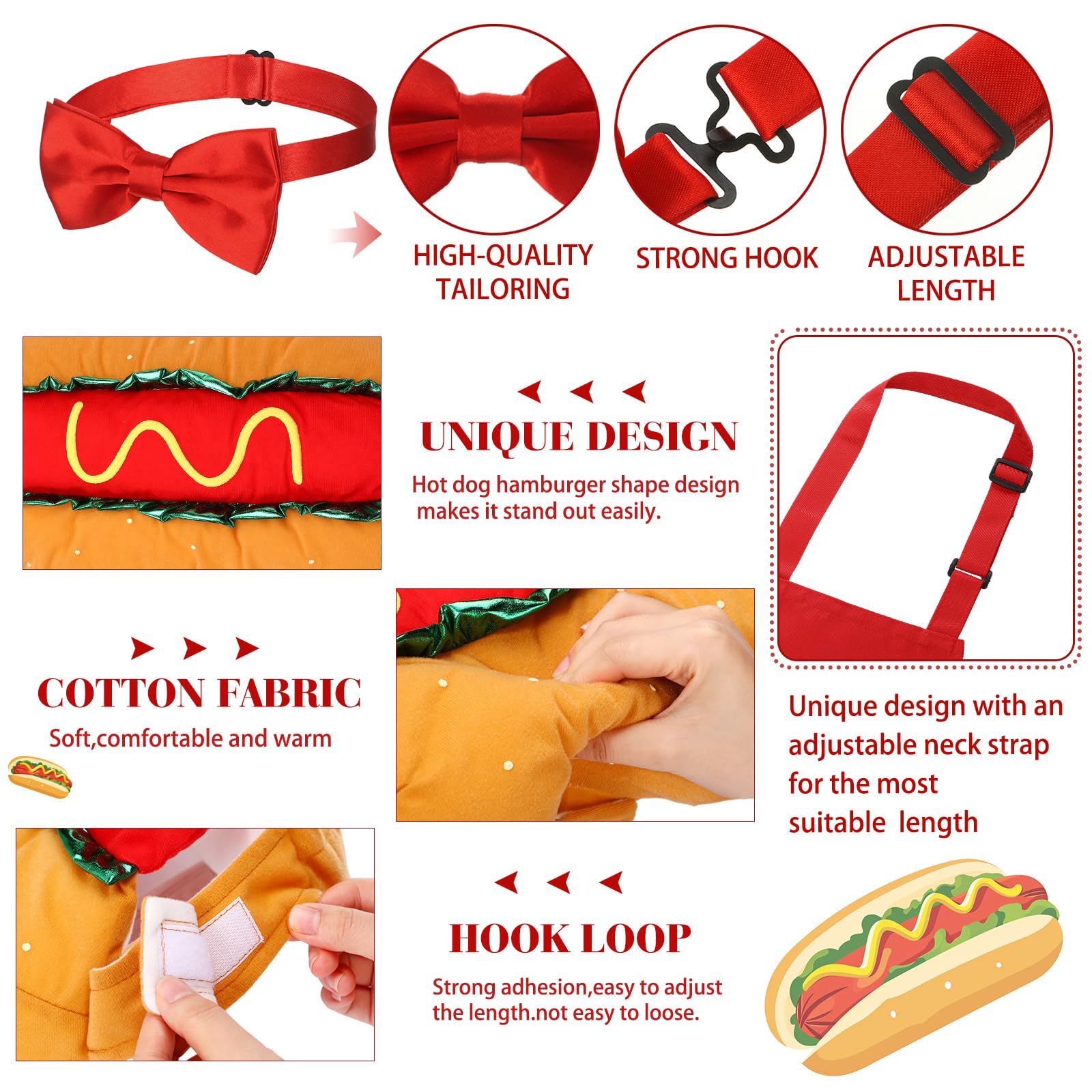Vinsatin 5 Pcs Adult Waiter Costume with Hot Dog Pet Costume, Soda Jerk Popcorn 50s Circus Halloween Party Cosplay(Red,Medium)