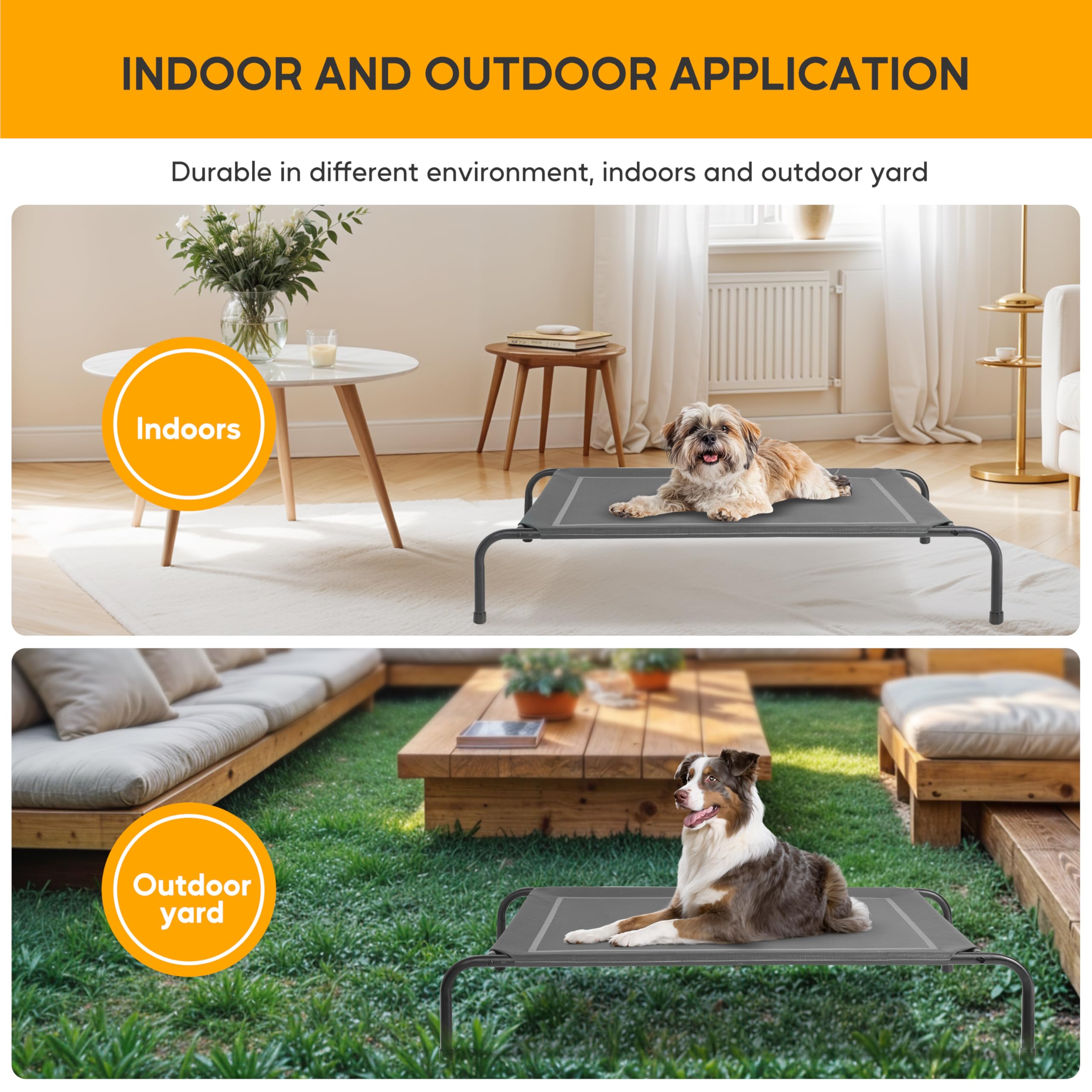 HealSmart Cooling Elevated Dog Bed Outdoor Raised Portable Dog Cot Beds No-Slip Feet Durable Portable Pet Hammock Bed, 42x25.2x8