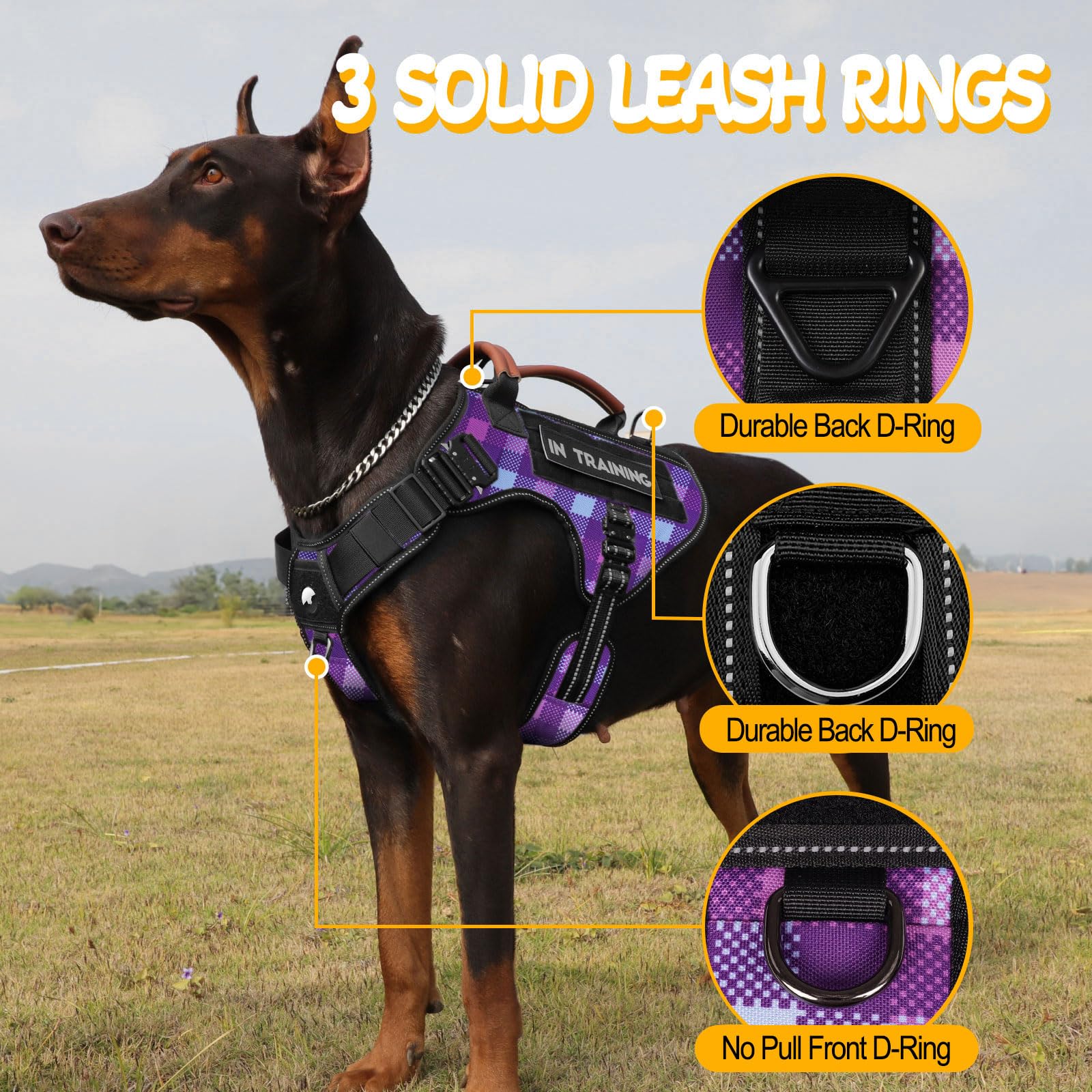 Tactical Dog Harness - HEYCAHVA Service Dog Vest Full Metal Buckles Dog Vest for Medium Large Dog Reflective No Pull Dog Harness