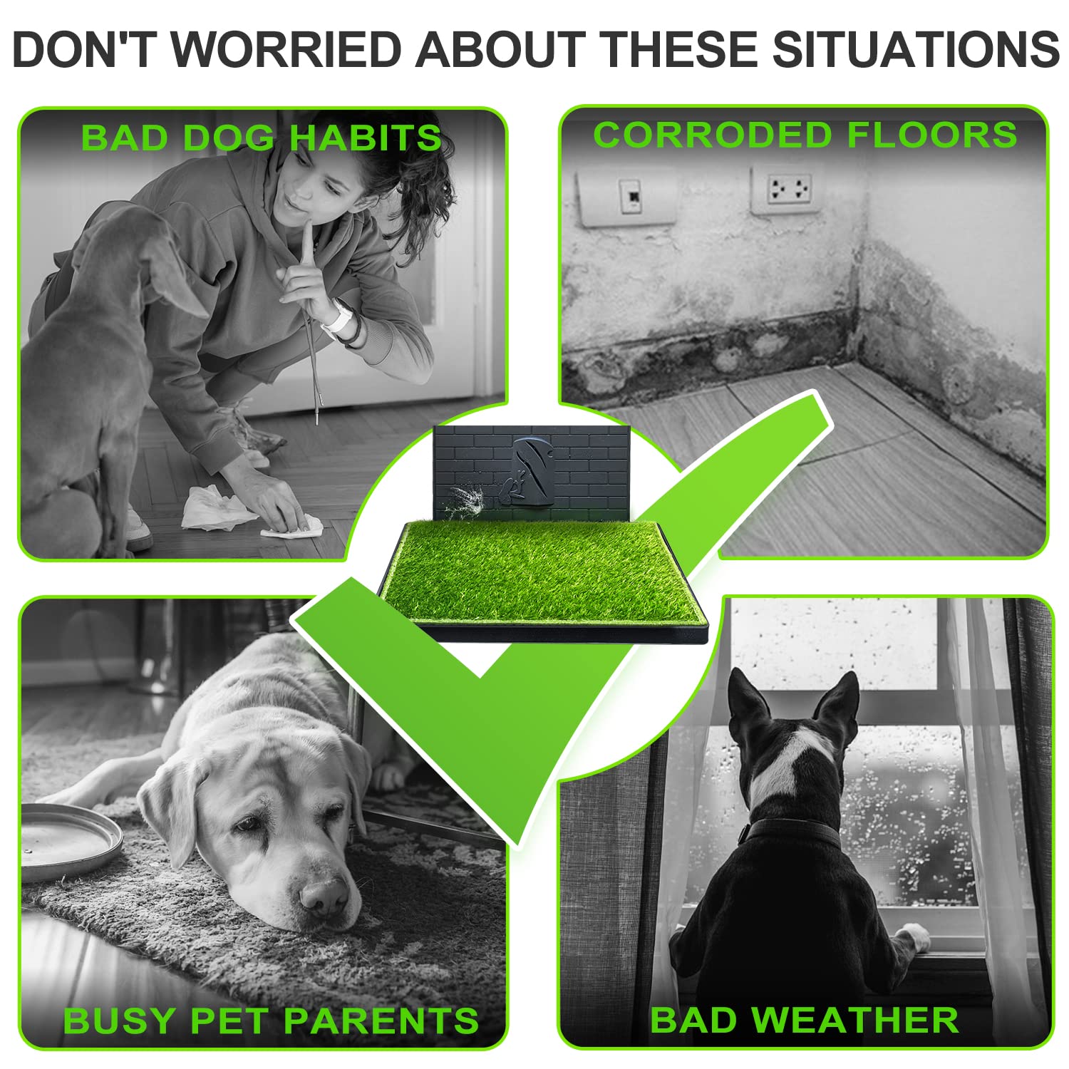 Hompet Dog Potty For Indoor Or Porch, 2 Pcs Artificial Grass Training Pads With Pee Baffle, Reusable , Alternative To Puppy Pads, Portable Dog Litter Box For Small/Medium Dogs