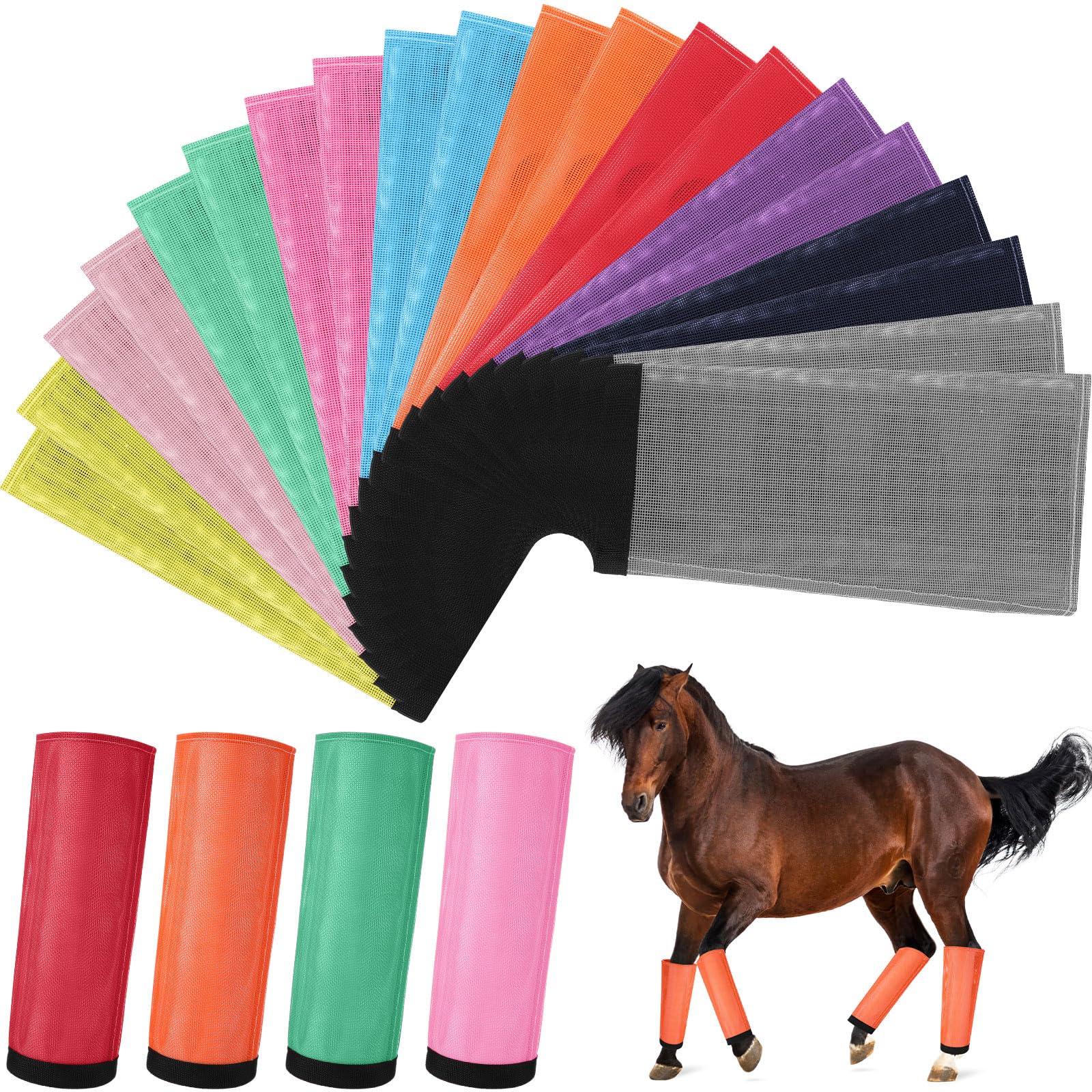 Paterr 40 Pieces Mesh Fly Boots for Horses Breathable Horse Leggings Protective Leg Boots Prevent Flies and Mosquitoes Bites Red