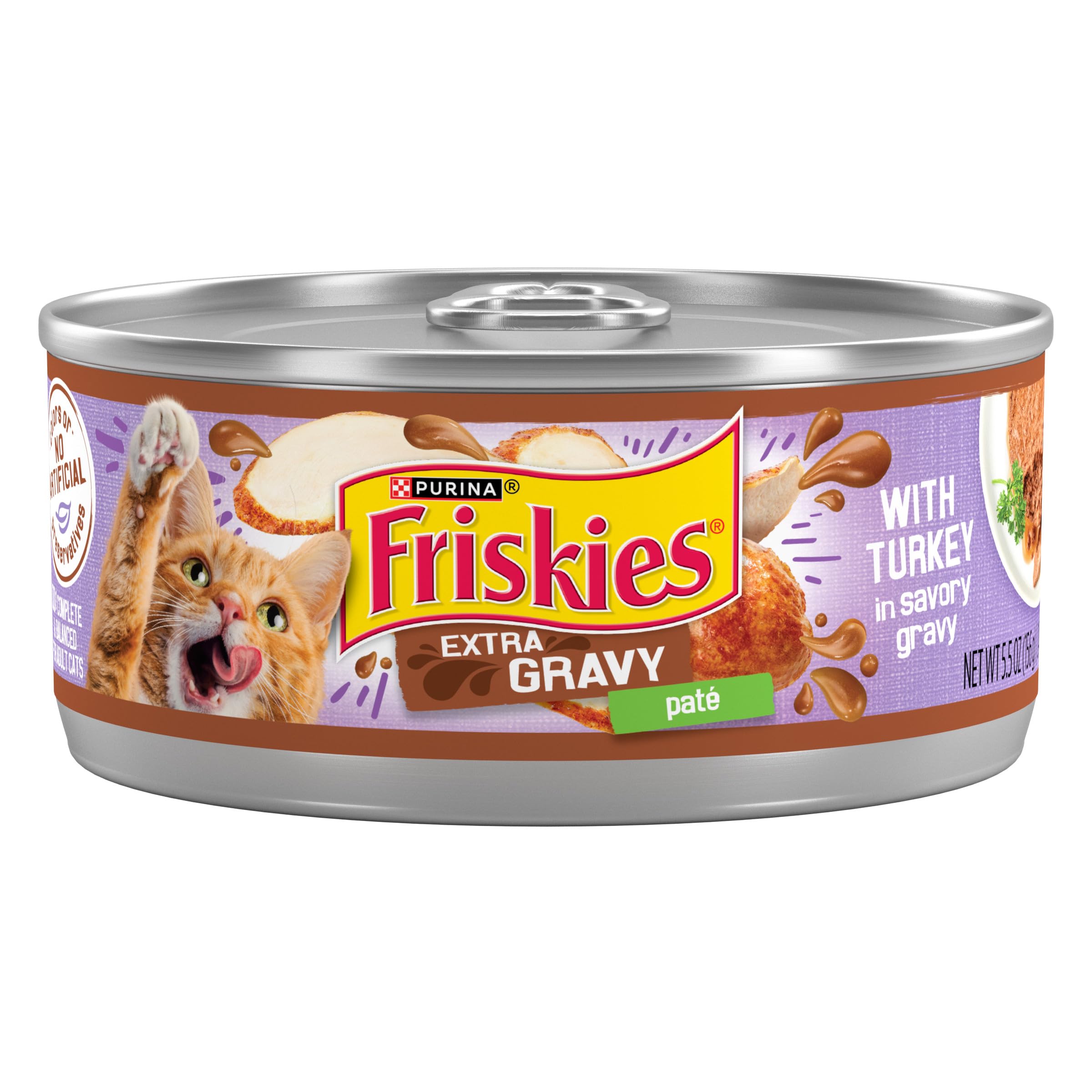Purina Friskies Wet Cat Food Pate With Turkey in Savory Gravy - Extra Gravy (Pack of 24) 5.5 oz. Cans