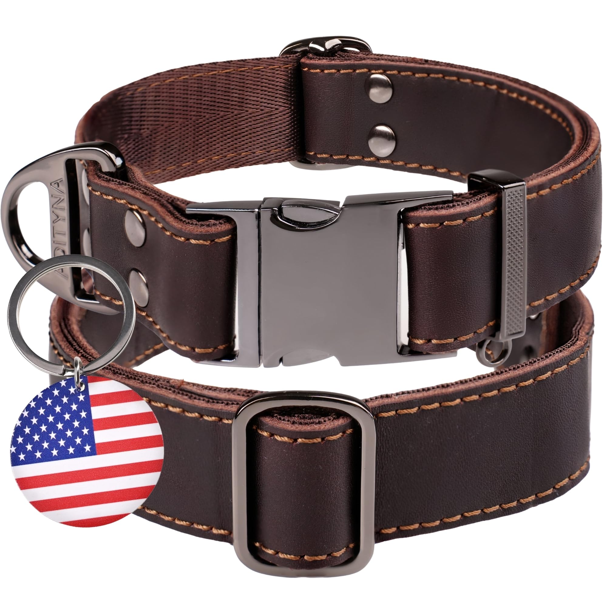 ADITYNA Leather Dog Collar with Metal Buckle - Heavy-Duty, Adjustable for Large & Extra Large Dogs - Walking & Training (Brown, 
