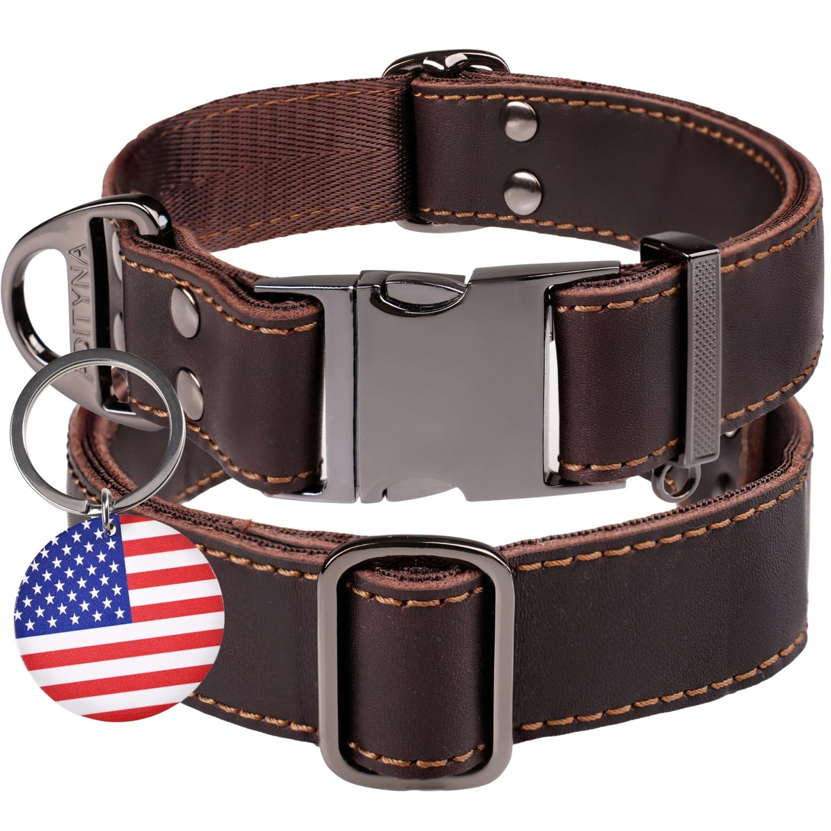 ADITYNA Leather Dog Collar with Metal Buckle - Heavy-Duty, Adjustable for Medium & Large Dogs - Walking, Training, Hiking (Brown