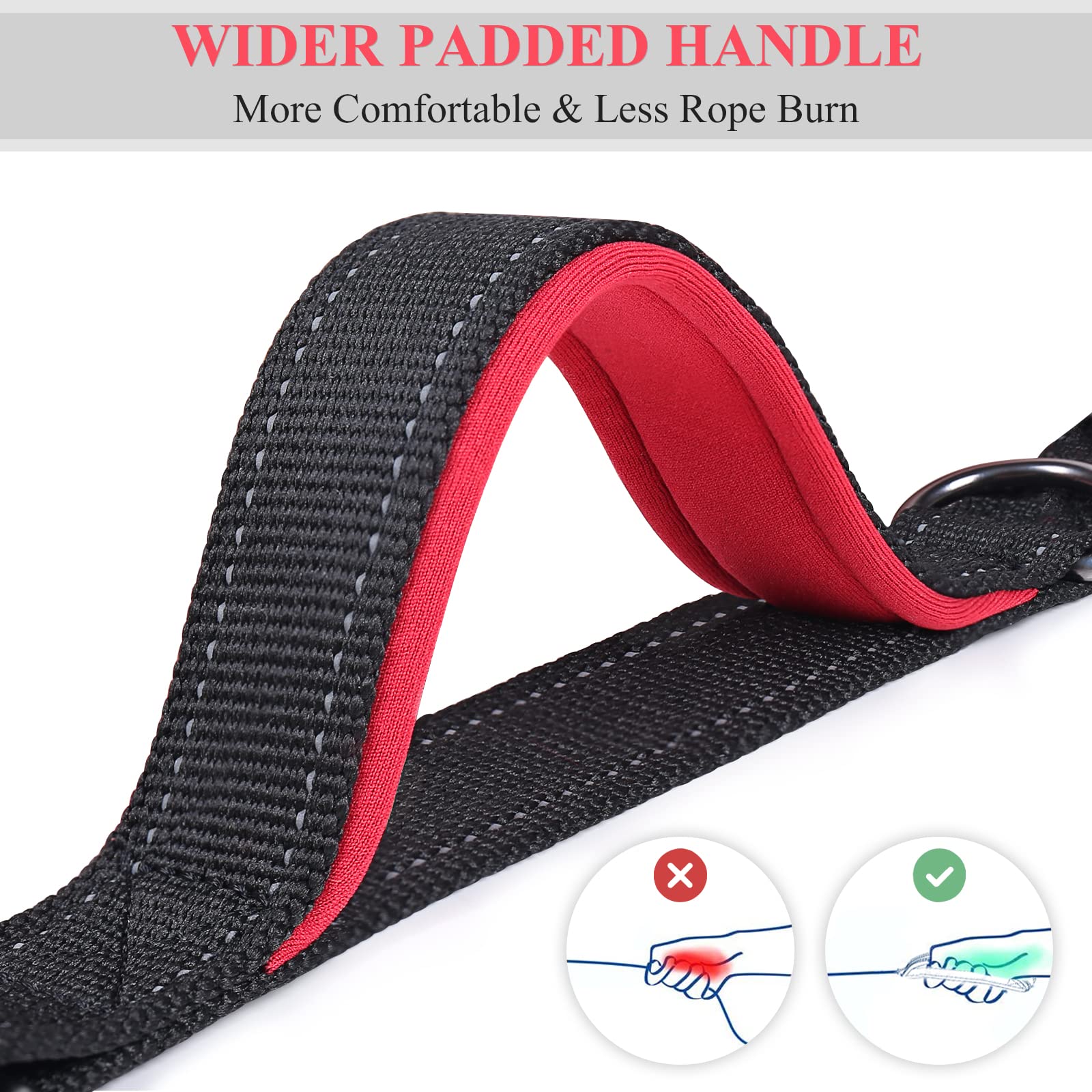 Vivaglory Hands Free Dog Leash With Shock-Absorbing Bungee For Medium & Large Dogs, Reflective Adjustable Waist Leash With Dual Padded Handle For Walking, Jogging, Running, Hiking, Black-Red