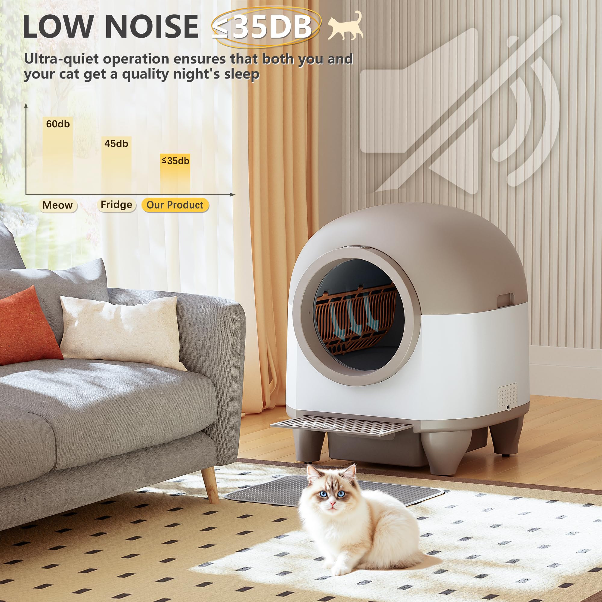 WARCAT Self Cleaning Litter Box Automatic, 90 L Automatic Cat Litter Box for Multiple Cats APP-Controlled with Smart Sensors, Sa