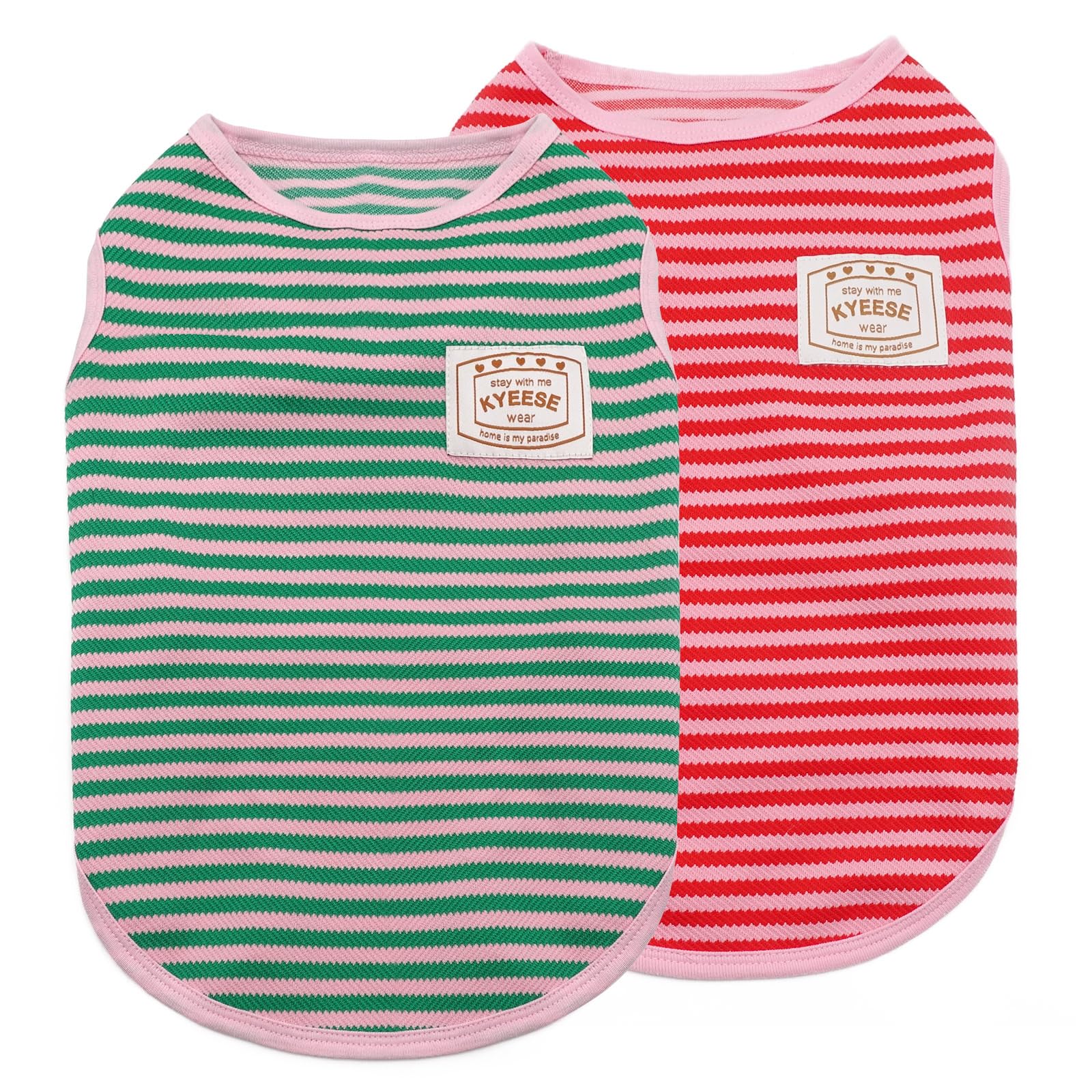 Kyeese 2Pack Dog Shirts Striped For Small Dogs Soft Stretchy Pet T-Shirts Lightweight Tank Top Sleeveless Vest Breathable Cat Ou