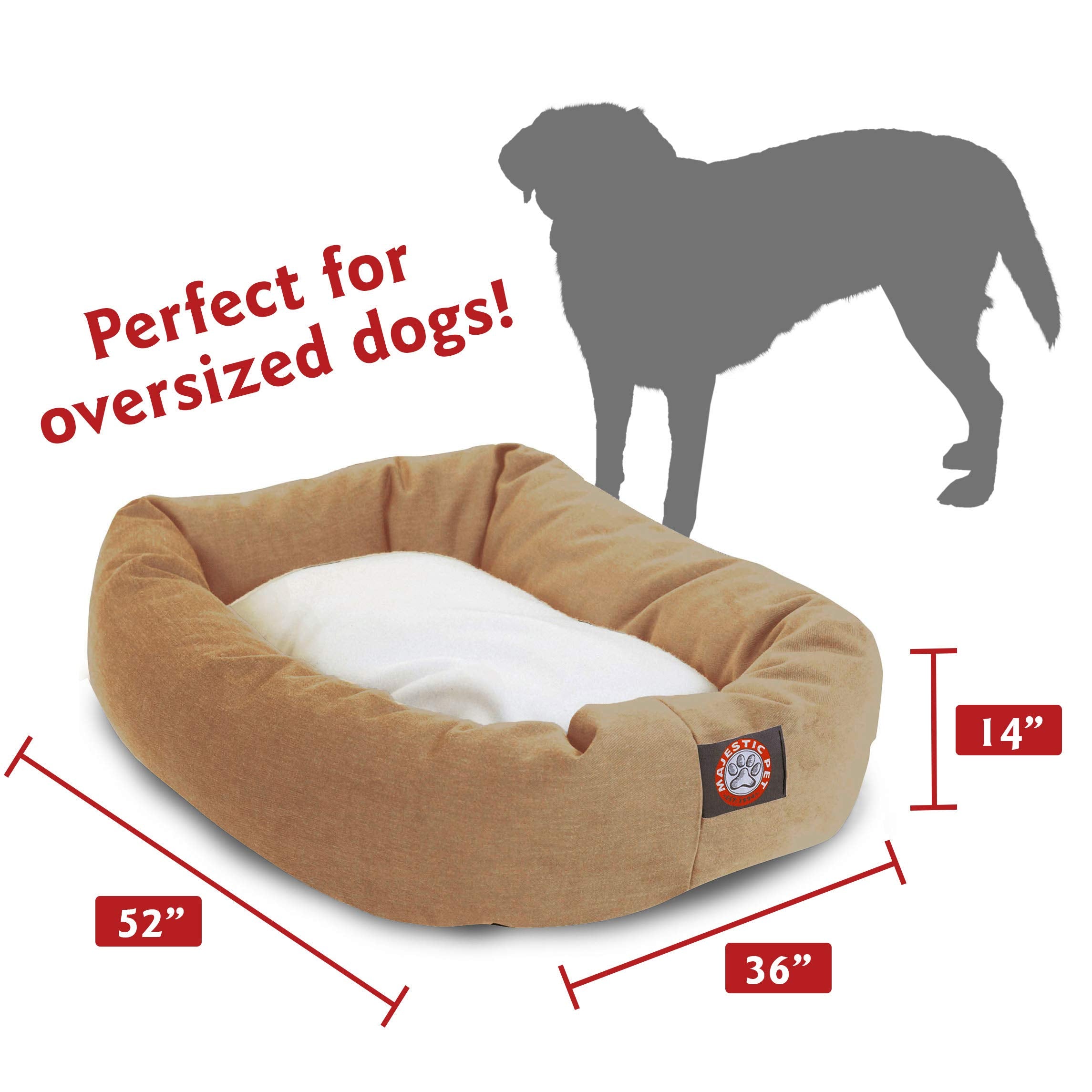 52 inch Khaki & Sherpa Bagel Dog Bed By Majestic Pet Products