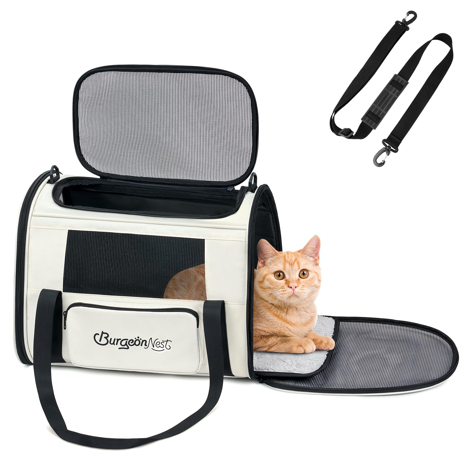 Burgeonnest Cat Carrier For Large Cats 20 Lbs,Medium Pet Under 25 Lbs,2 Puppy And Small Dogs With Unique Side Bag,Top Load Pet C