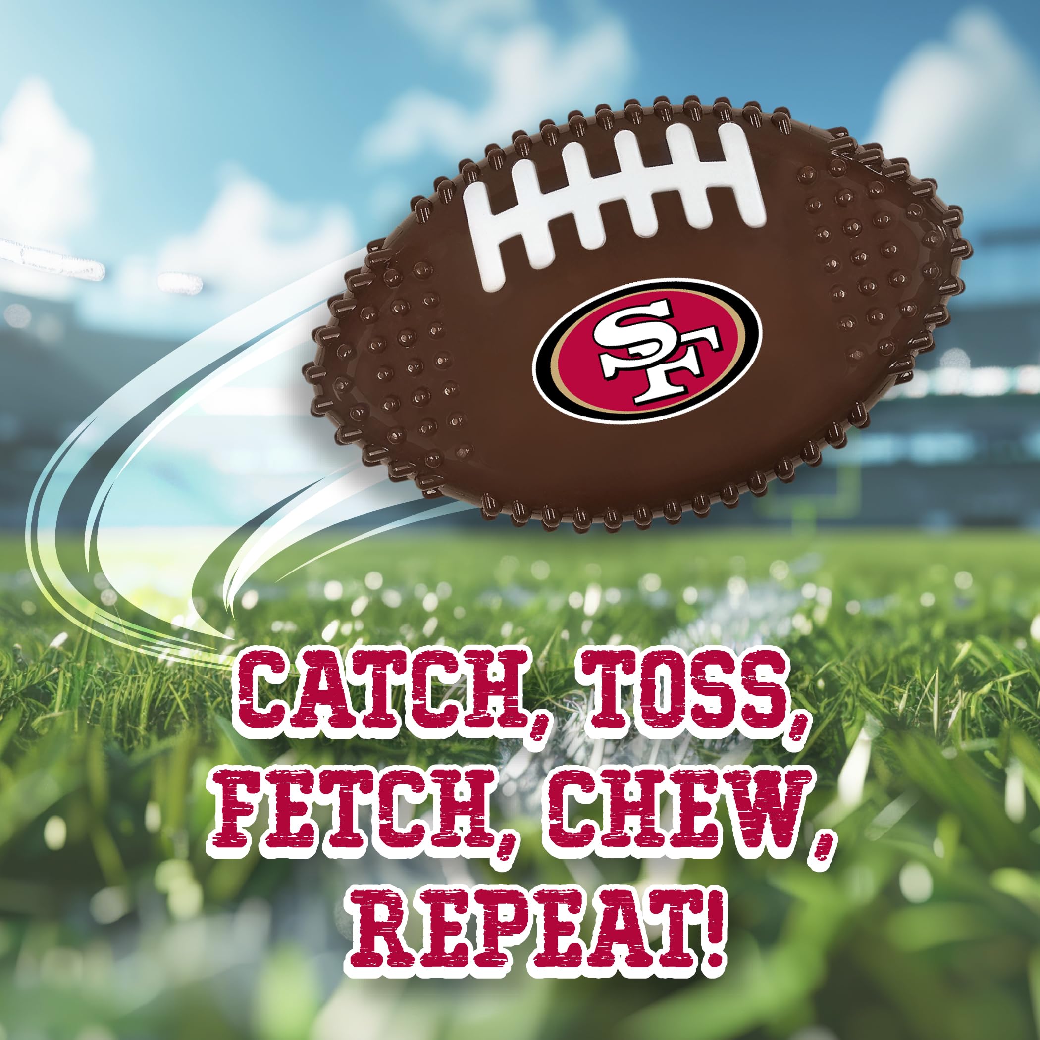 Nfl San Francisco 49Ers Mega-Chew Hard Nylon Bacon-Flavored Dog Bone Football Chew Toy. Indestructible Interactive Toy Tough Dog