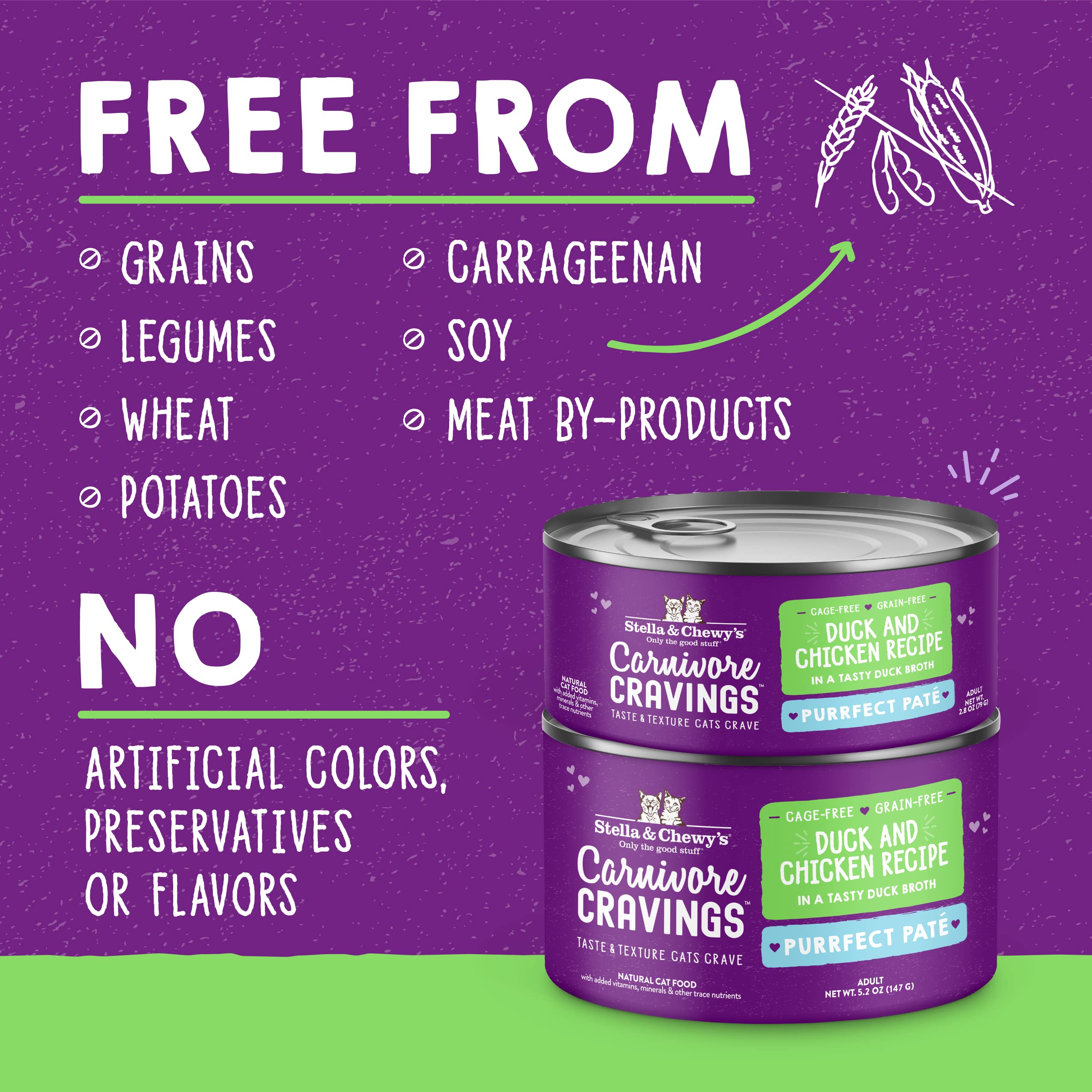 Stella & Chewys Carnivore Cravings Purrfect Pate Cans - Grain Free, Protein Rich Wet Cat Food - Duck & Chicken Recipe - (5.2 Oun