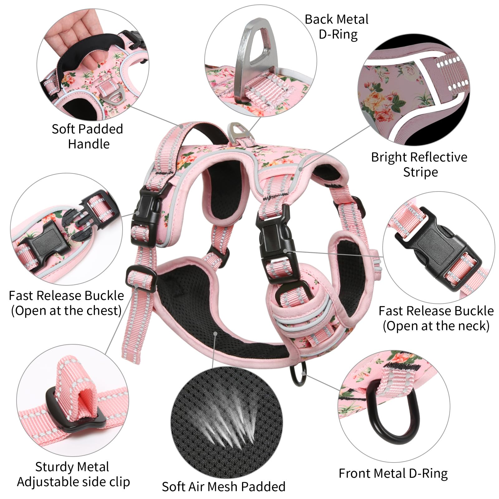 Timos Dog Harness, No-Pull Pet Harness with 2 Leash Clips, Adjustable Soft Padded Dog Vest, Reflective Outdoor Pet Oxford Vest w