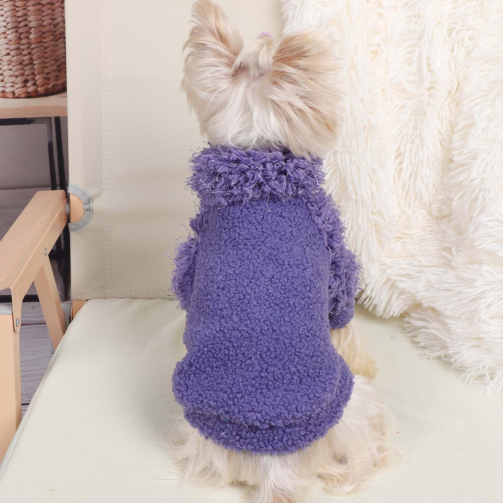 Fleece Dog Sweater Purple Pullover Dog Sweaters For Small Dogs Girl Boy Soft Dog Jacket Lightweight T-Shirt Pet Clothes Dog Coat