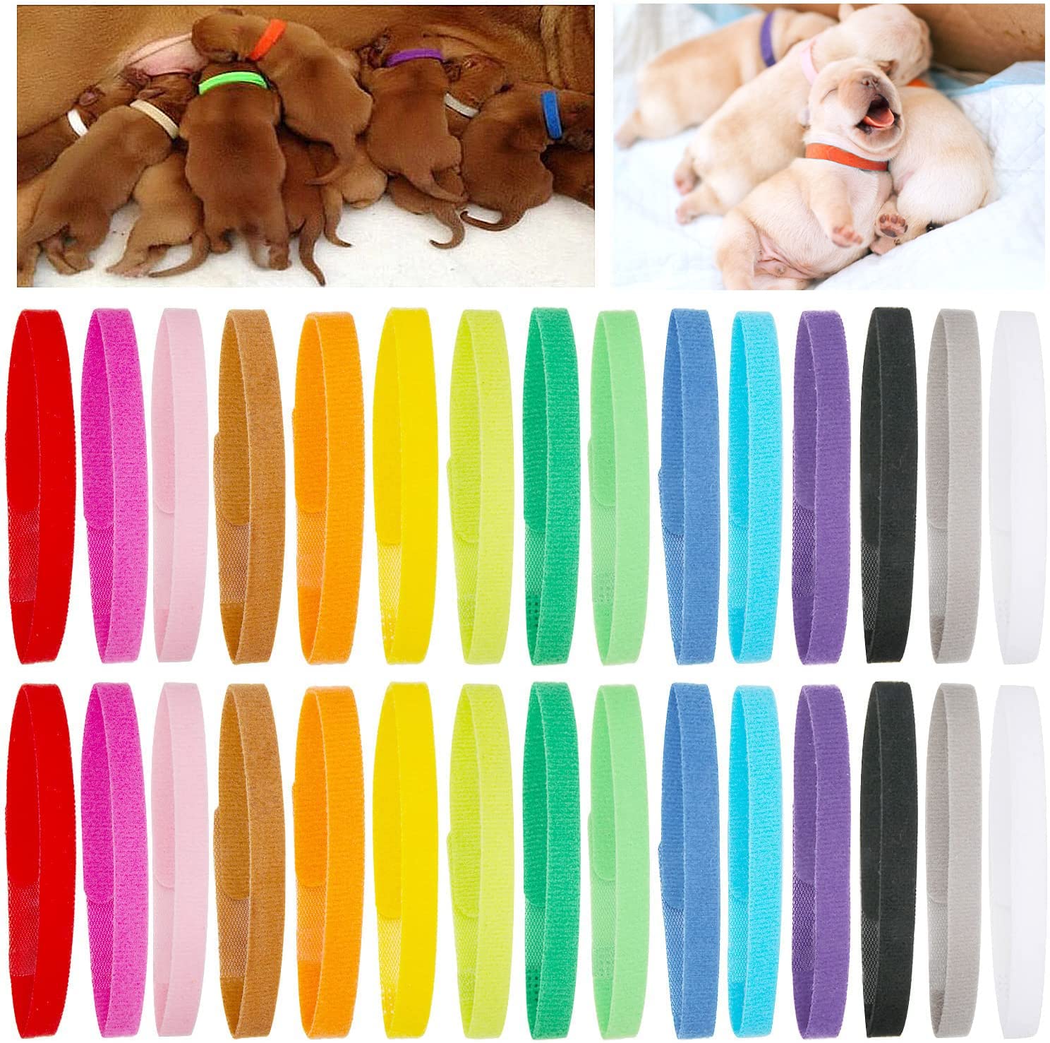 30 Pcs Puppy Whelping Collars Newborn Pet Collars Double-Sided Soft Adjustable Id Bands Puppy Id Collars For Newborn Pet Dog Cat 15 Colors(Xl)