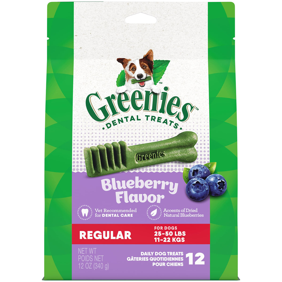 Greenies Large Natural Dental Care Dog Treats Blueberry Flavor, 12 Oz. Pack (12 Treats)