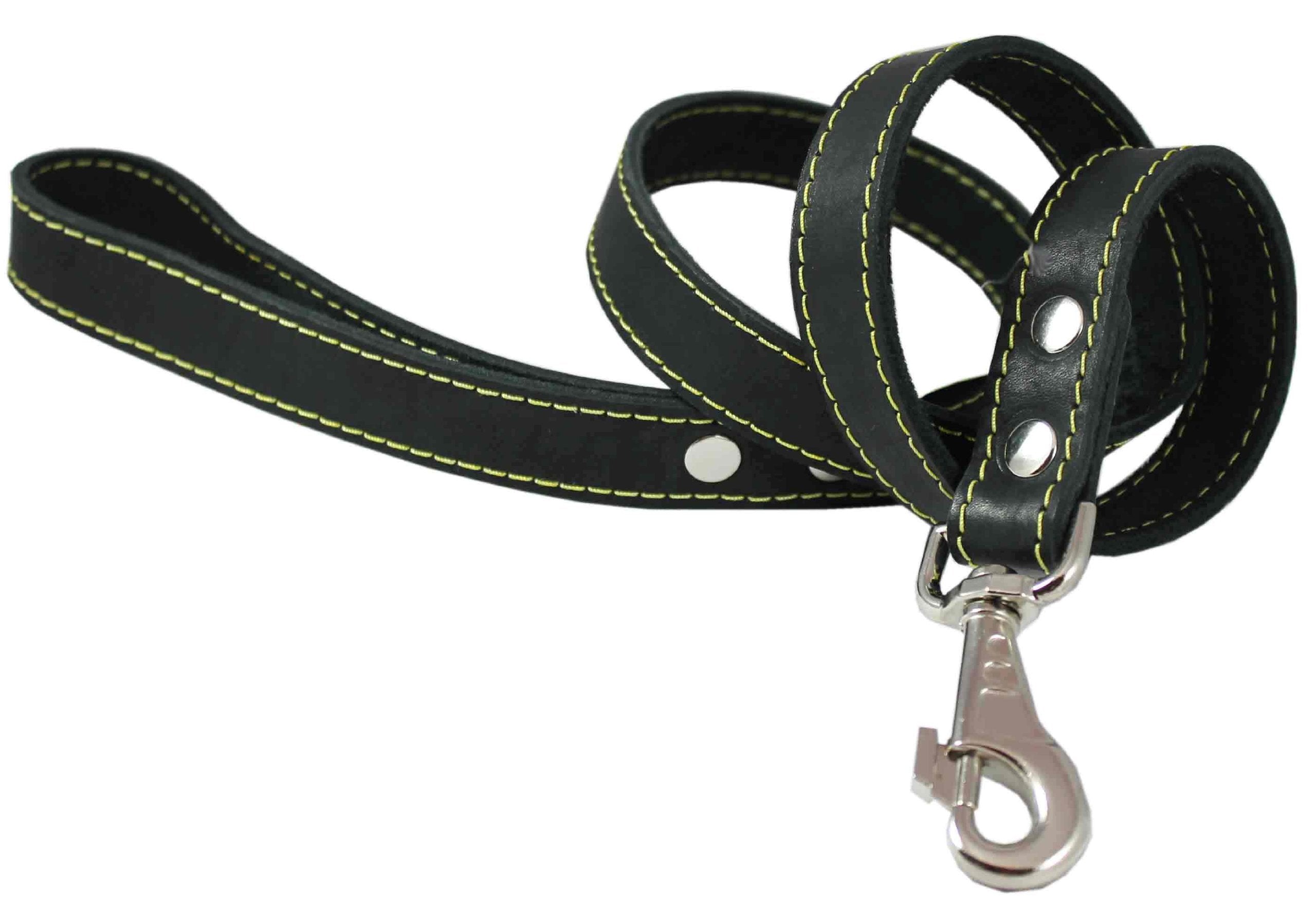 4' Classic Genuine Leather Dog Leash 1 Wide For Largest Breeds Black