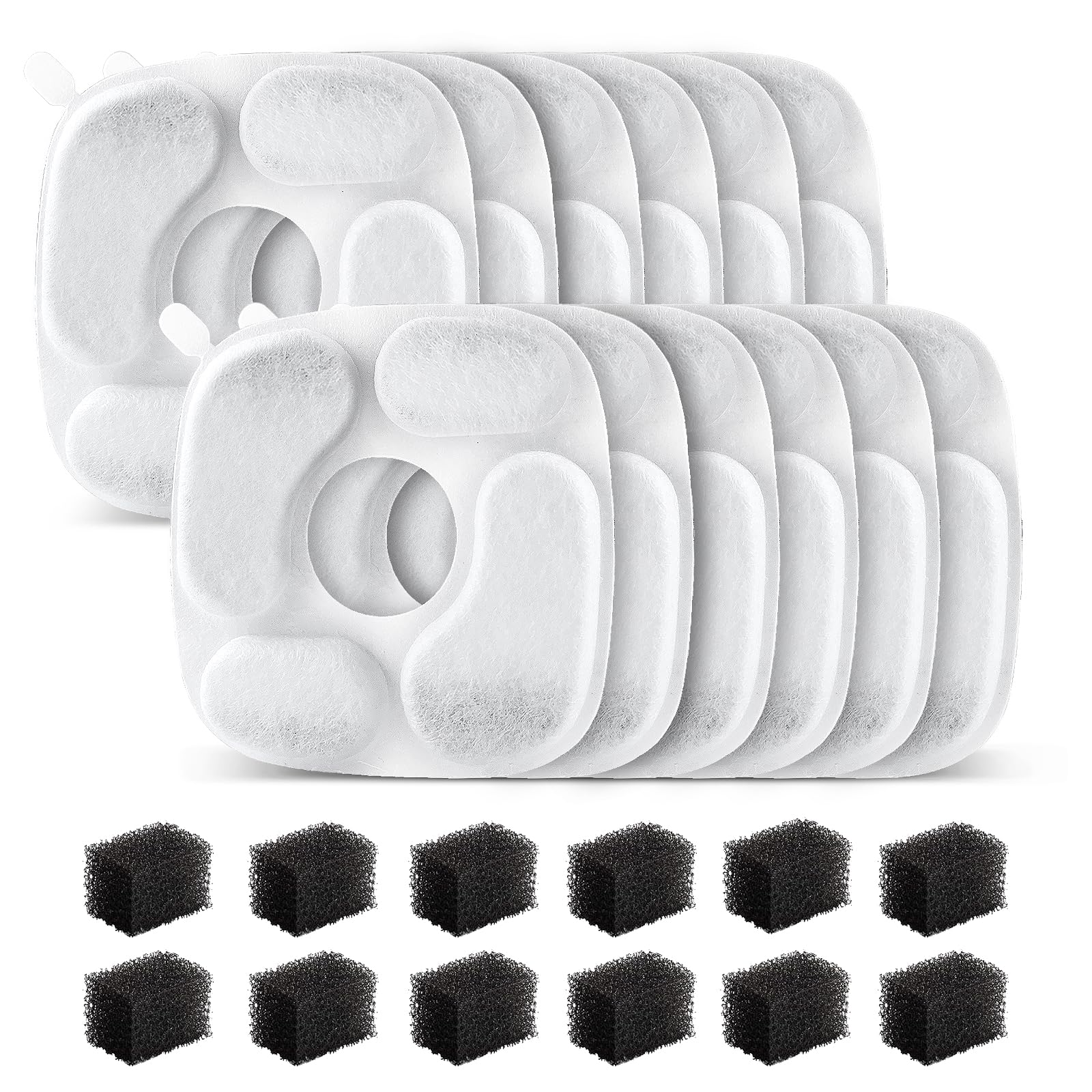 24 Pcs Cat Water Fountain Filter,12 Pack Filters & 12 Pack Pre-Filter Sponges, Compatible With 95Oz/2.8L Pet Fountain