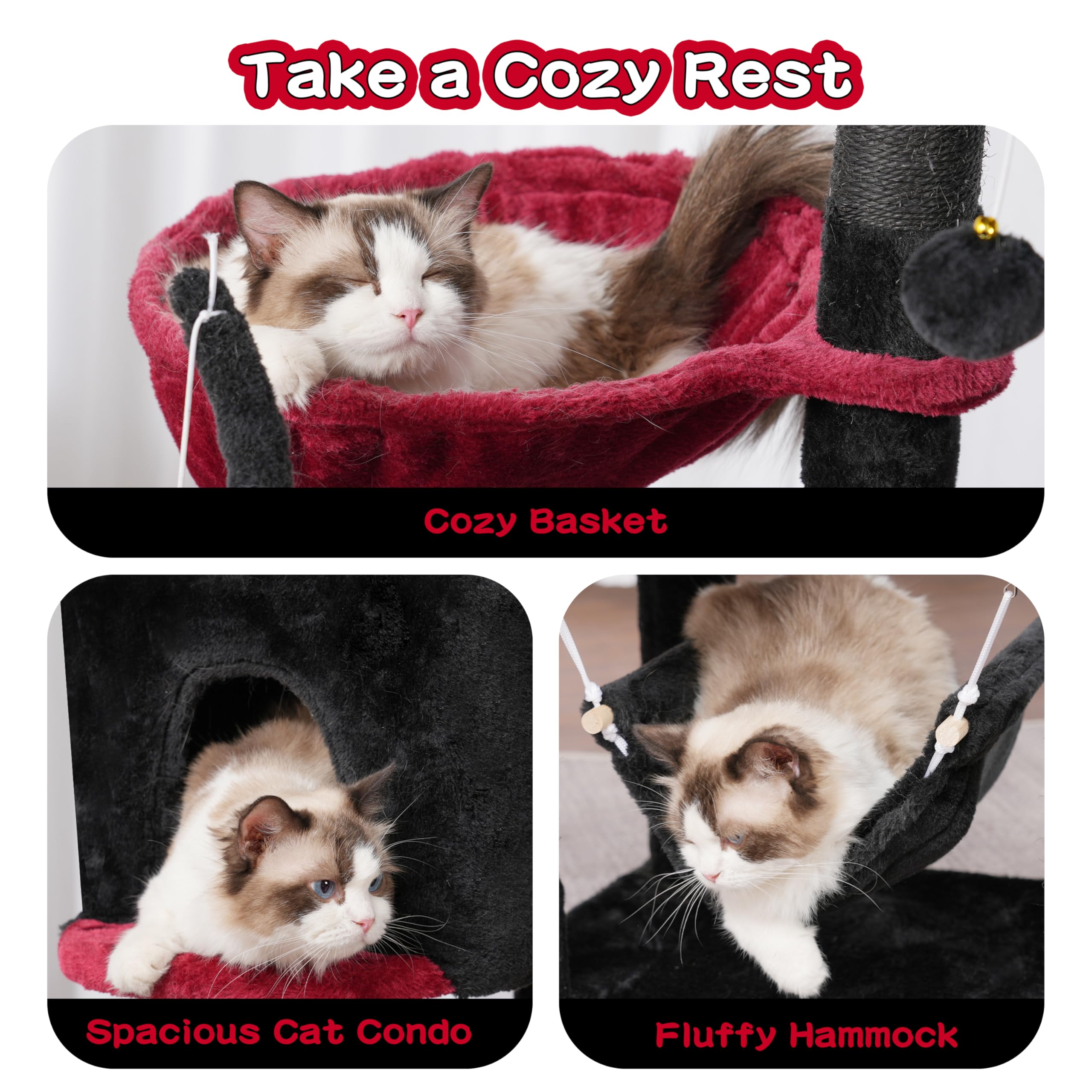 Gitelsnour Gothic Cat Tree, Cat Tower For Large Cats With 2 Big Platforms, 2 Baskets, Condo And Toys, 63'' Cat Scratching Posts