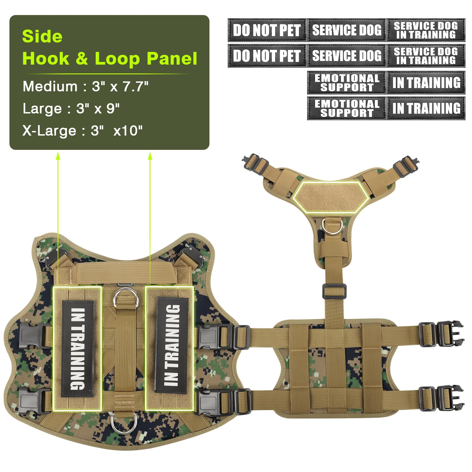 Winsee Tactical Dog Harness With Dog Leash, Service Working Molle Vest With 10 Pet Patches For Dog, No Pull Military Harness And