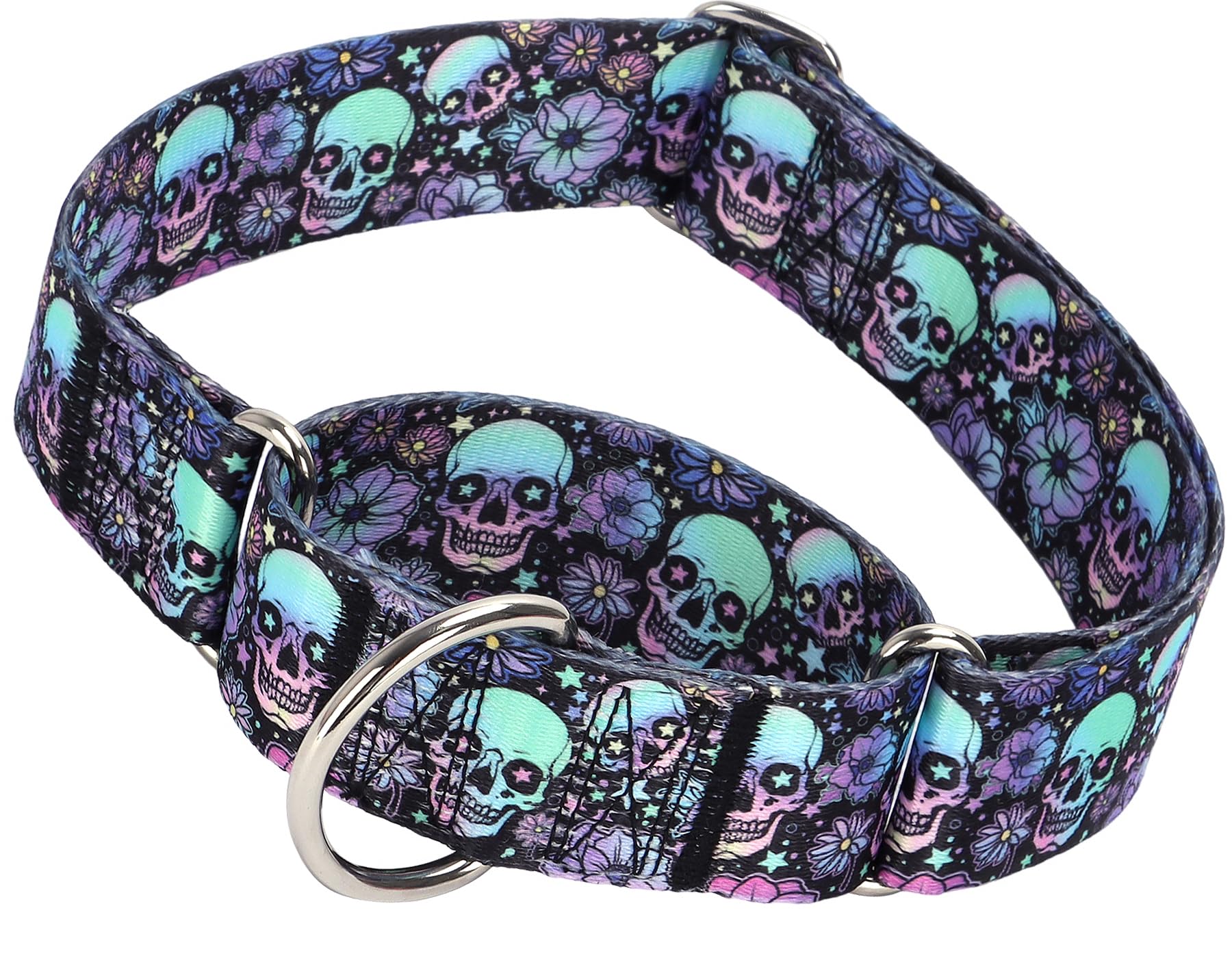 Martingale Dog Collar 1.5 Inch Wide - Heavy Duty Skull Design For Large Dogs, Adjustable Training Collar For Walking, Hunting, A