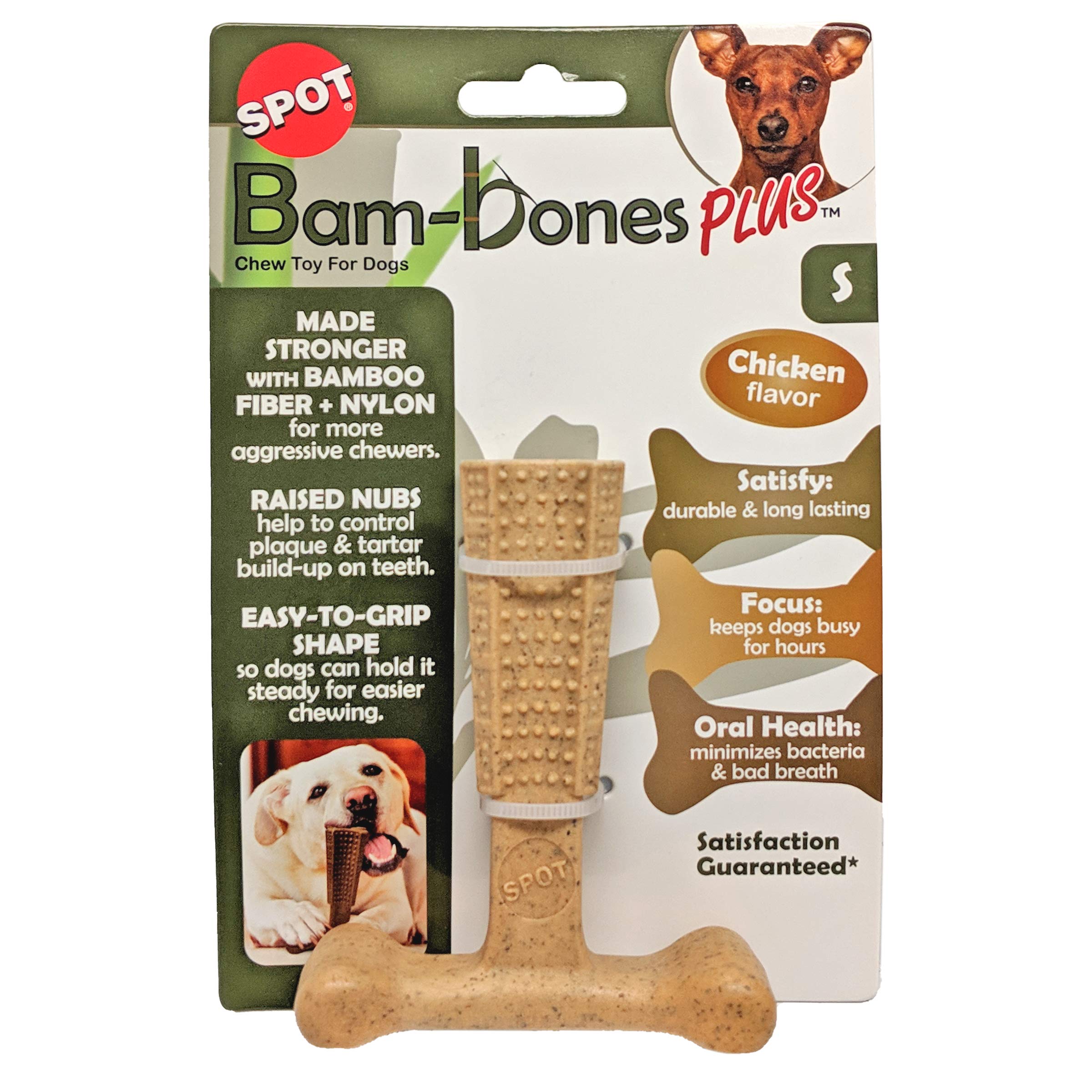 Spot Bam-Bones Plus T Bone - Bamboo Fiber & Nylon, Durable Long Lasting Dog Chew For Aggressive Chewers - Great Toy Foradult Dog