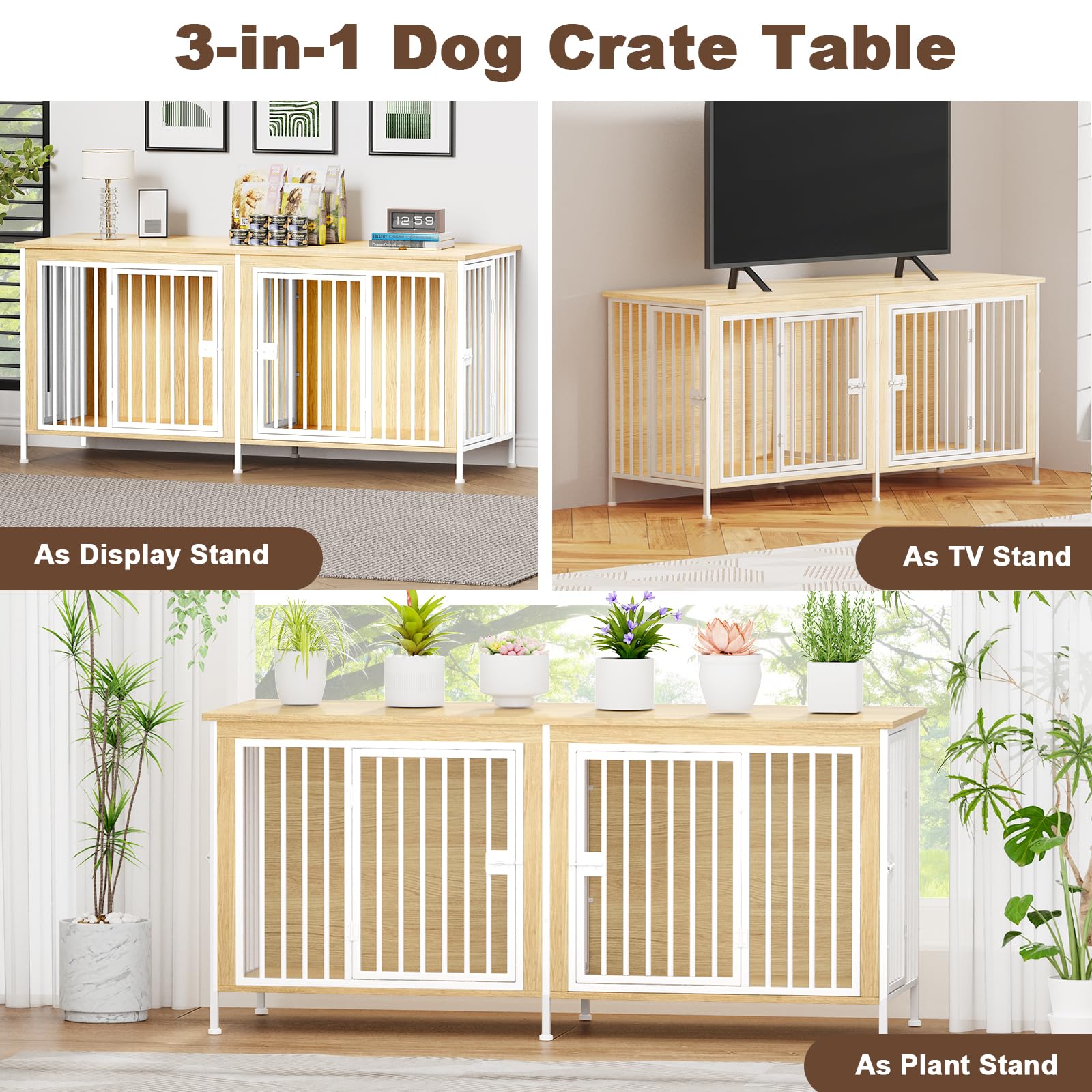 EasyCom 39.96 XL Wooden Large Dog Crate Furniture for Medium and Large Breed, Chew-Resistant Dog Kennel Furniture Indoor with 2