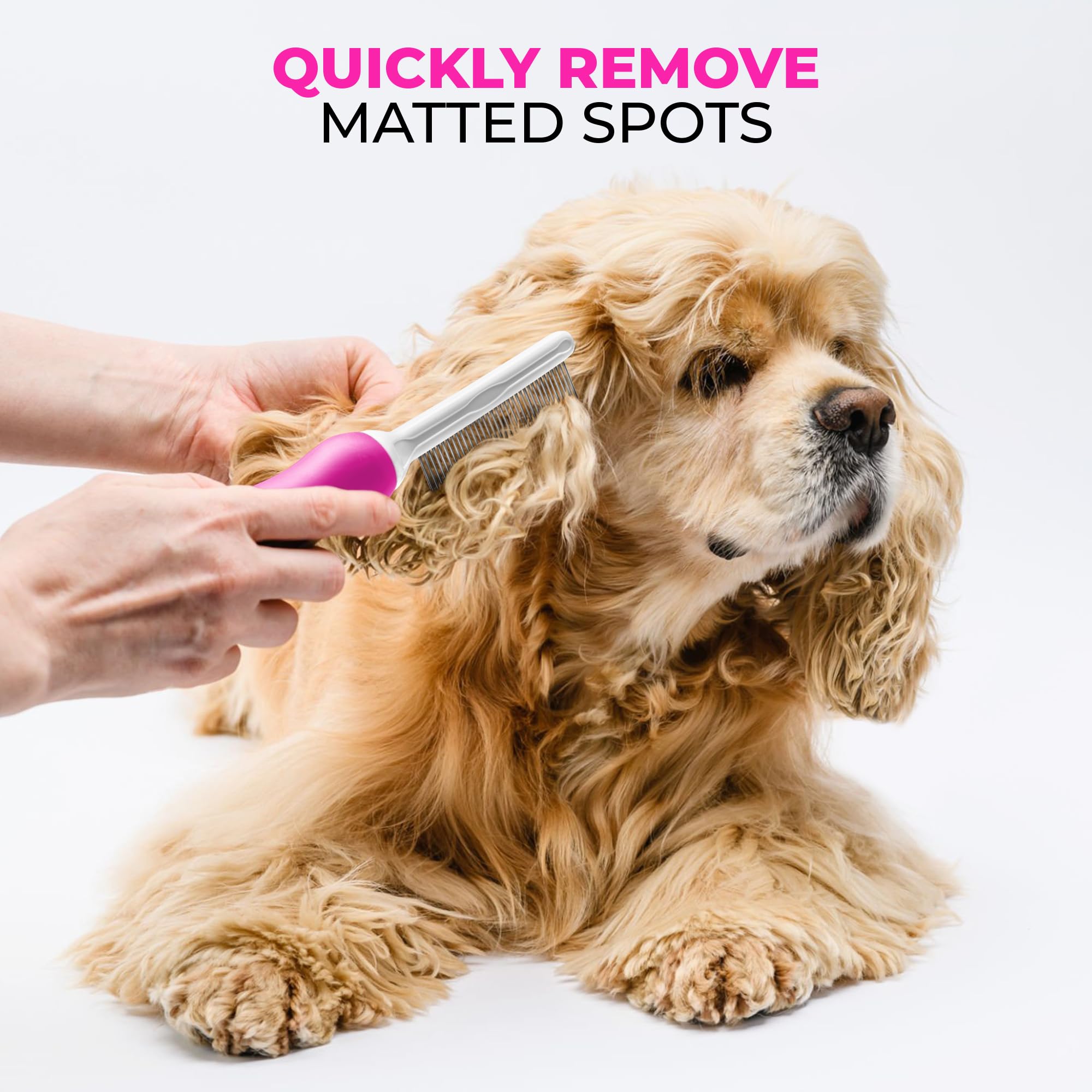 Poodle Pet Detangling Pet Comb With Long & Short Stainless Steel Teeth For Removing Matted Fur, Knots & Tangles ?Detangler Tool Accessories For Safe & Gentle Diy Dog & Cat Grooming (Pink)