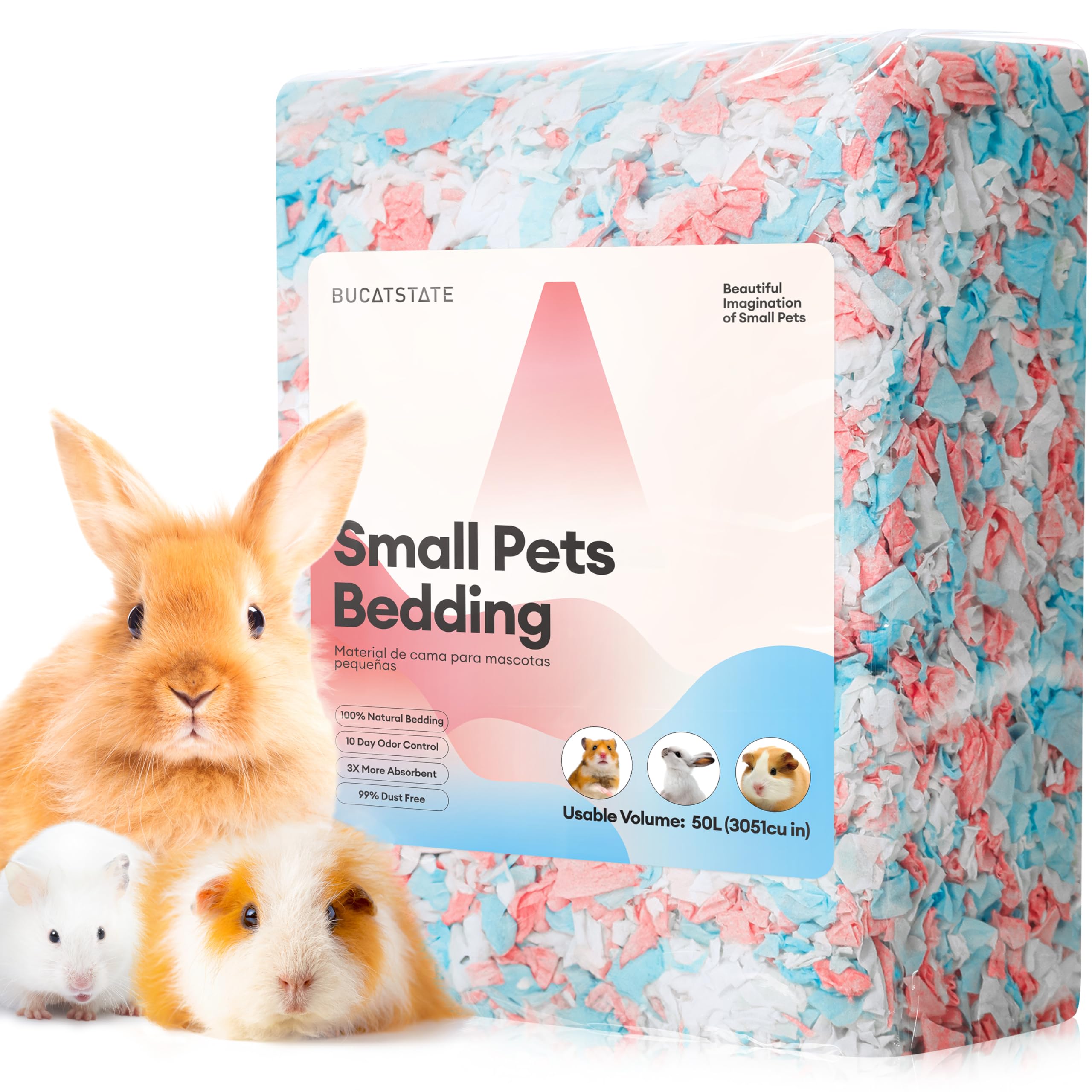 BUCATSTATE Hamster Bedding 50L, 99% Dust-Free Guinea Pig Bedding Odor Control Paper Bedding, Cozy Small Animal Bedding for Rabbi
